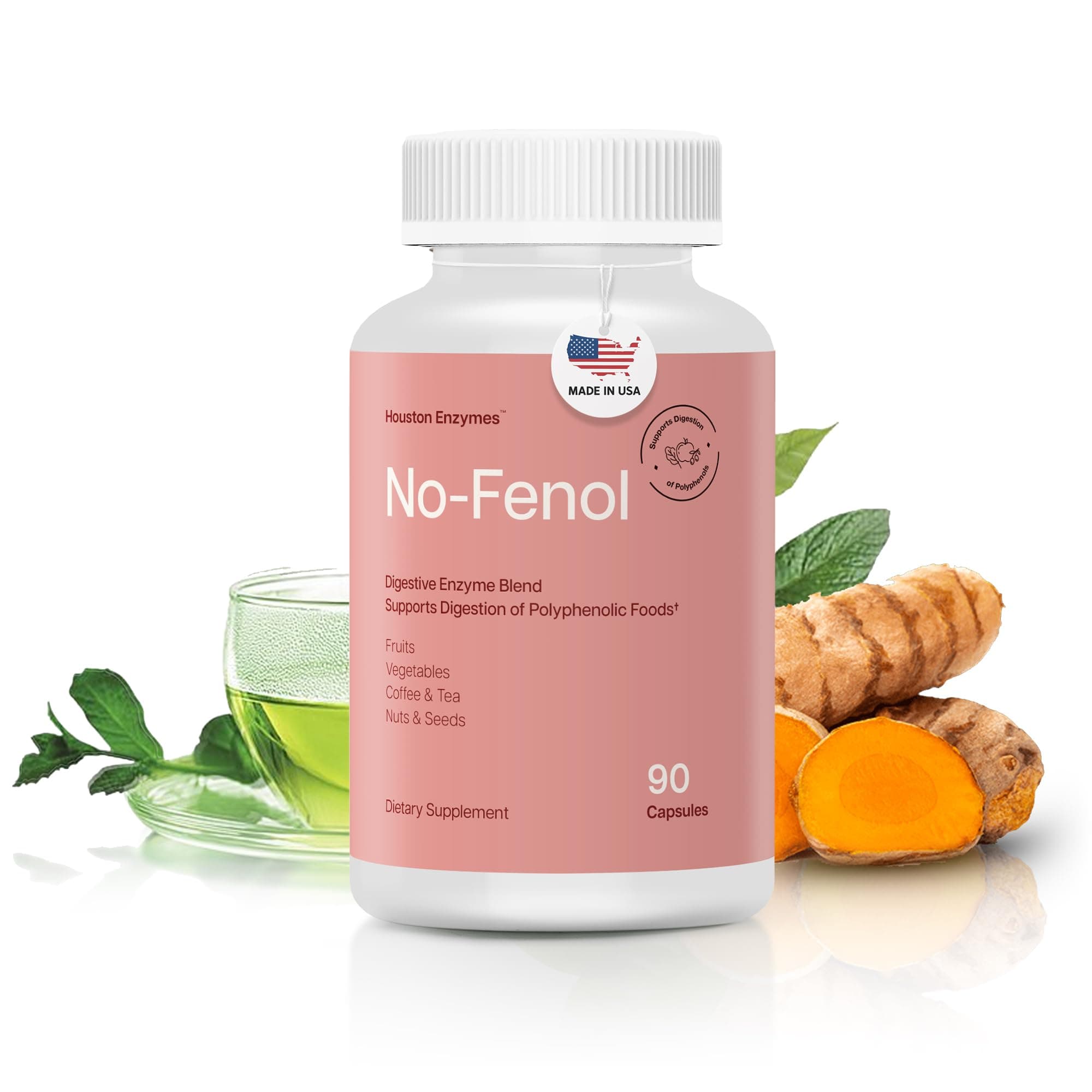 Houston Enzymes No Fenol Enzyme for Polyphenolic Foods, 90 Capsules