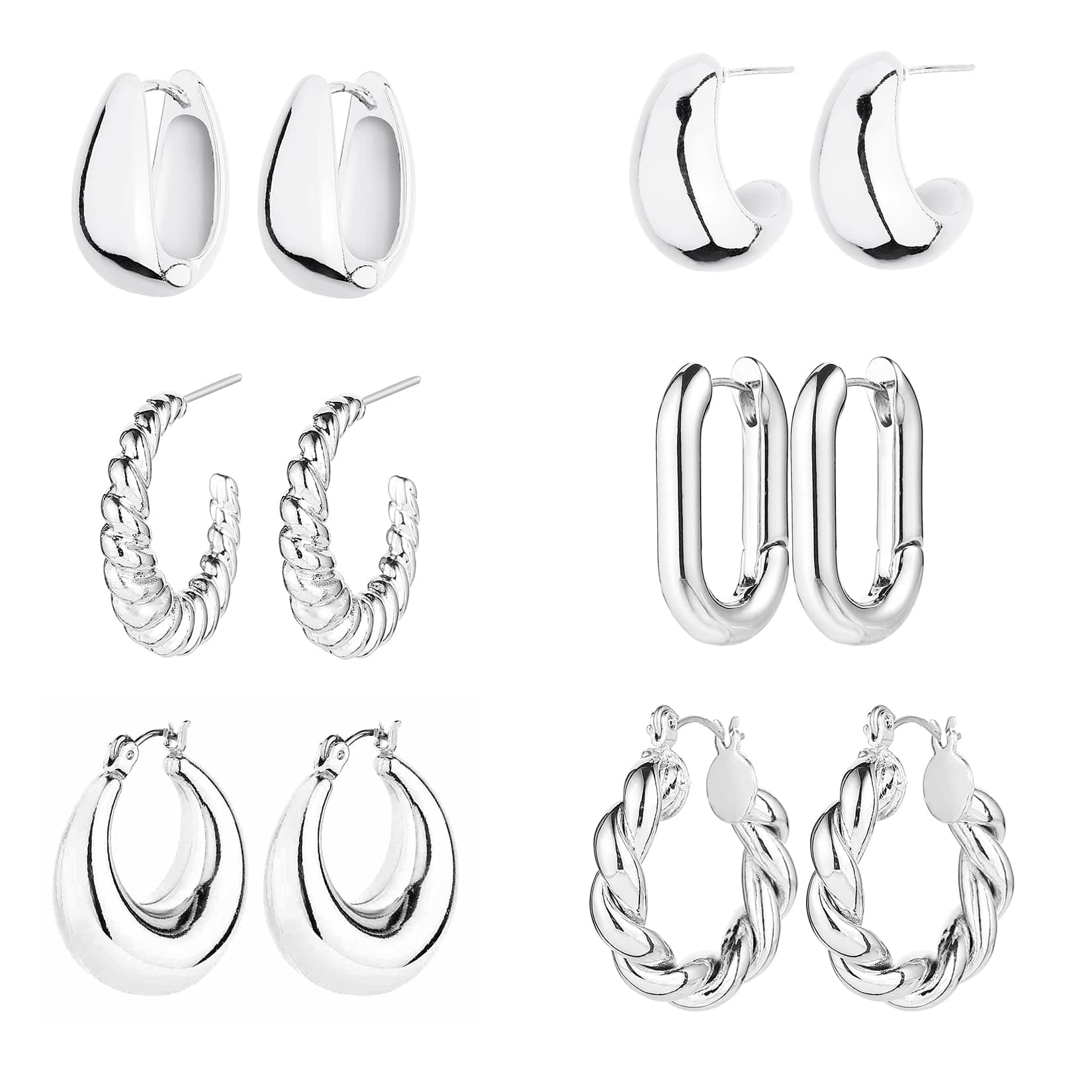 6 Pairs 14K Gold Plated Hoop Earrings for Women Lightweight Chunky Hoop Earrings Multipack Hypoallergenic, Thick Open Twisted Huggie Hoops Earring Set Jewelry for Gifts.