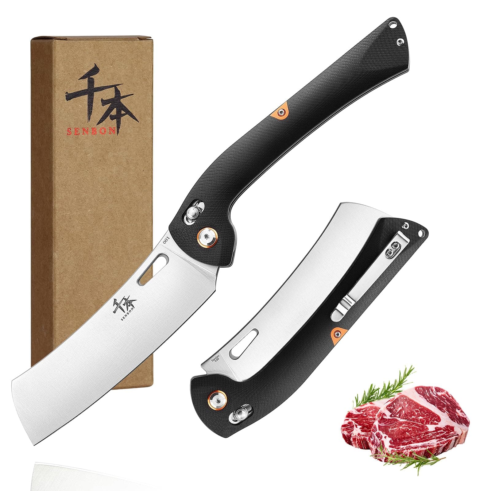 SENBON 440 Stainless Steel Lightweight Ultra Sharp Pocket Folding Chef Knife Peeling Utility Knife Fruit Knife g10 Handle with Back Clip