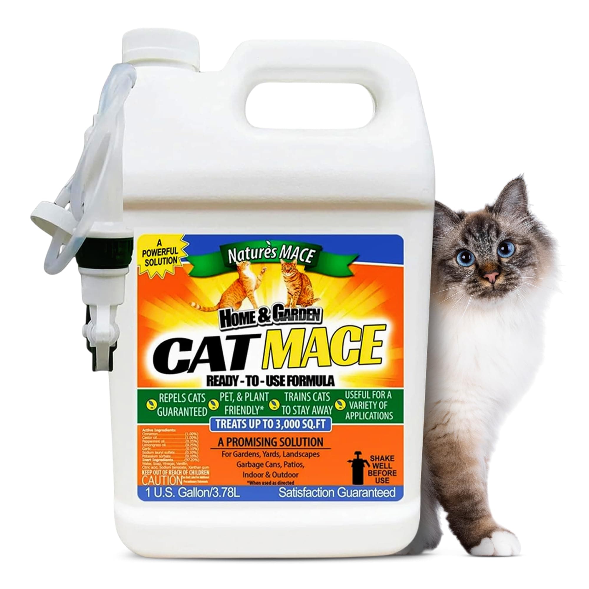 Nature's MACE Cat Repellent 1 Gallon Spray/Treats 3,000 Sq. Ft. / Keep Cat Out of Your Lawn and Garden/Train Your Cat to Stay Out of Bushes/Safe to use Around Children & Plants