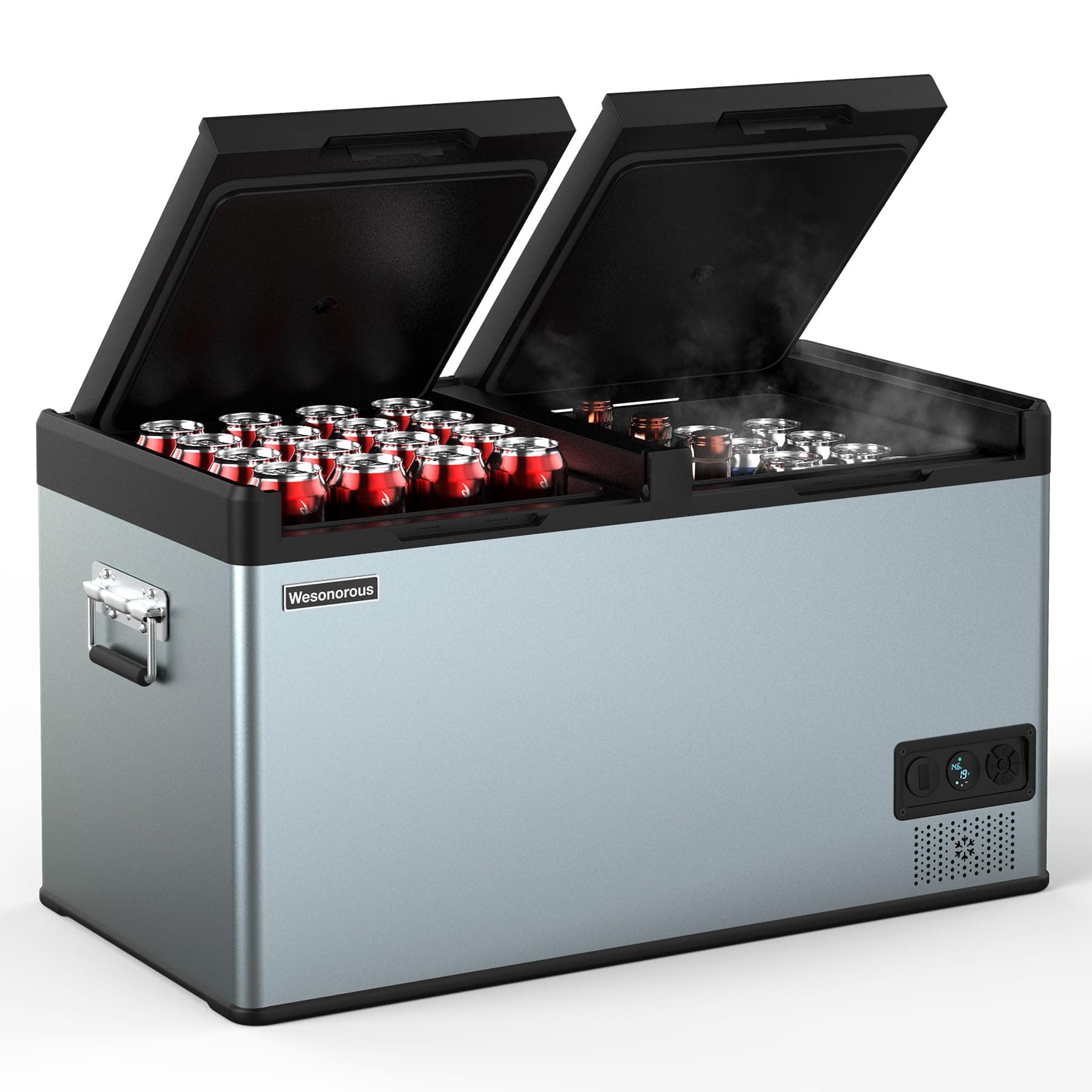 12 Volt Car Refrigerator,-10℉ to 55℉ 52Qt Dual Zone Car Refrigerator,12 Volt Refrigerator with 12/24V DC & 110-240V AC, for Home,Travel, RV, Truck,USB Charging