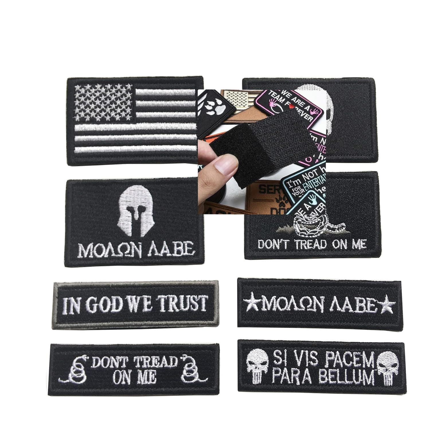 Bundle 8 Pieces Tactical Military Patch Set,USA Flag Patches and Flag Patch (Black)