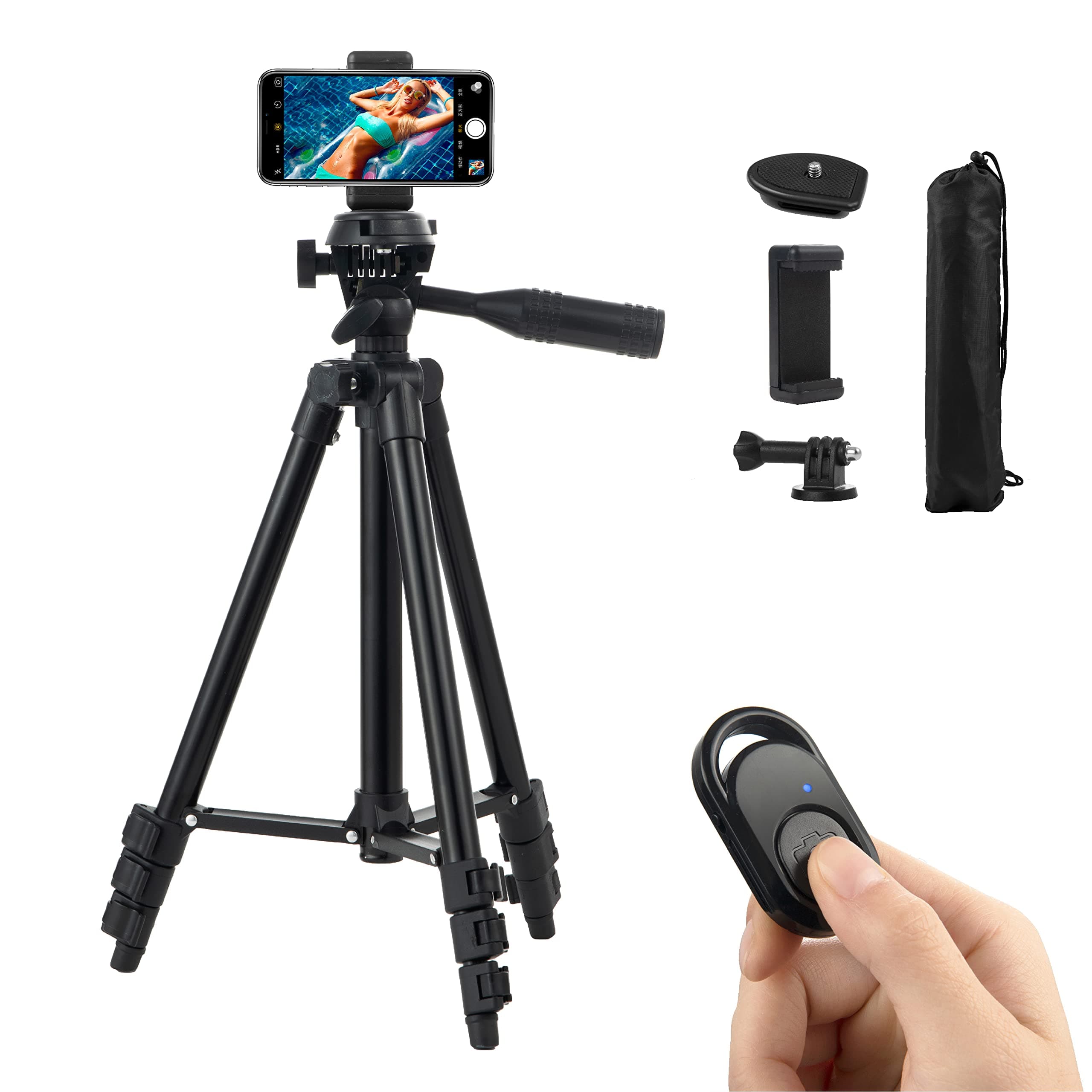 Polarduck Phone Tripod Stand Camera Mount:106cm 42 inch Lightweight Travel Tripod for Phone with Remote Compatible with iPhone & Android Phone | Black