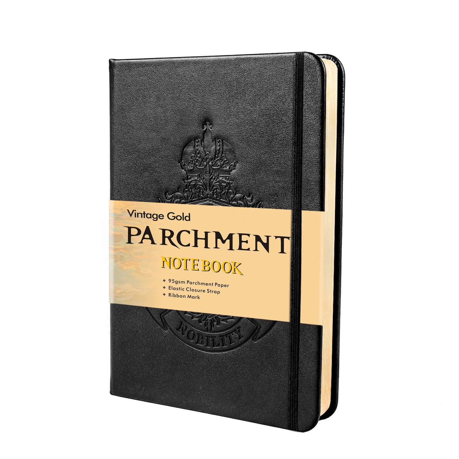 shemist Blank Hardcover Executive Notebooks, Natural Parchment Paper, Acid-Free and Lignin-Free Material Allows for Paper to be Archived, Leather Journal with Elastic Closure, (5 x 7 Inches), Black