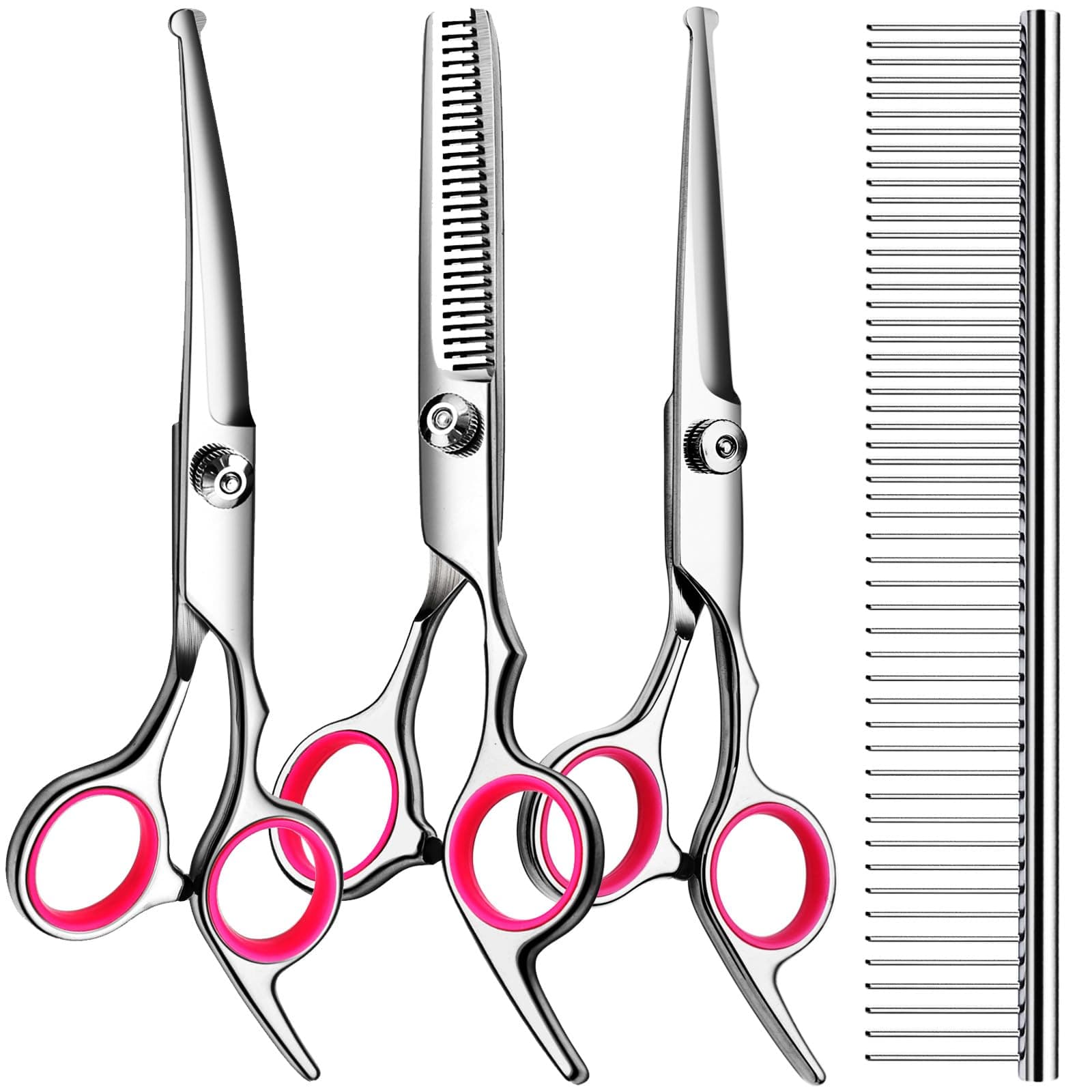 5 in1 Dog Grooming Scissors Kit, Professional Dog Scissors for Grooming with Safety Round Tips, Titanium Coated Grooming Shears for Dogs Cat Pet At Home
