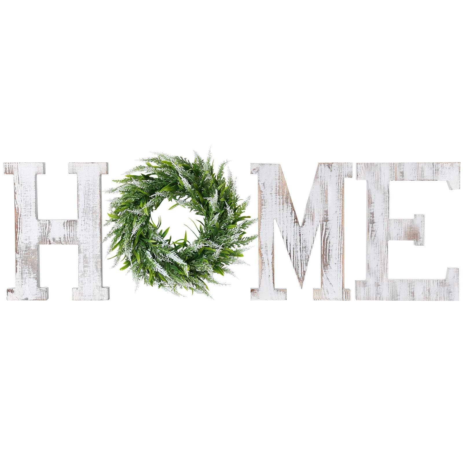 LOSOUR Farmhouse Decor Wood Letters - Wreath with Decorative Home Sign for Living Room, Entry Way, Kitchen (White)