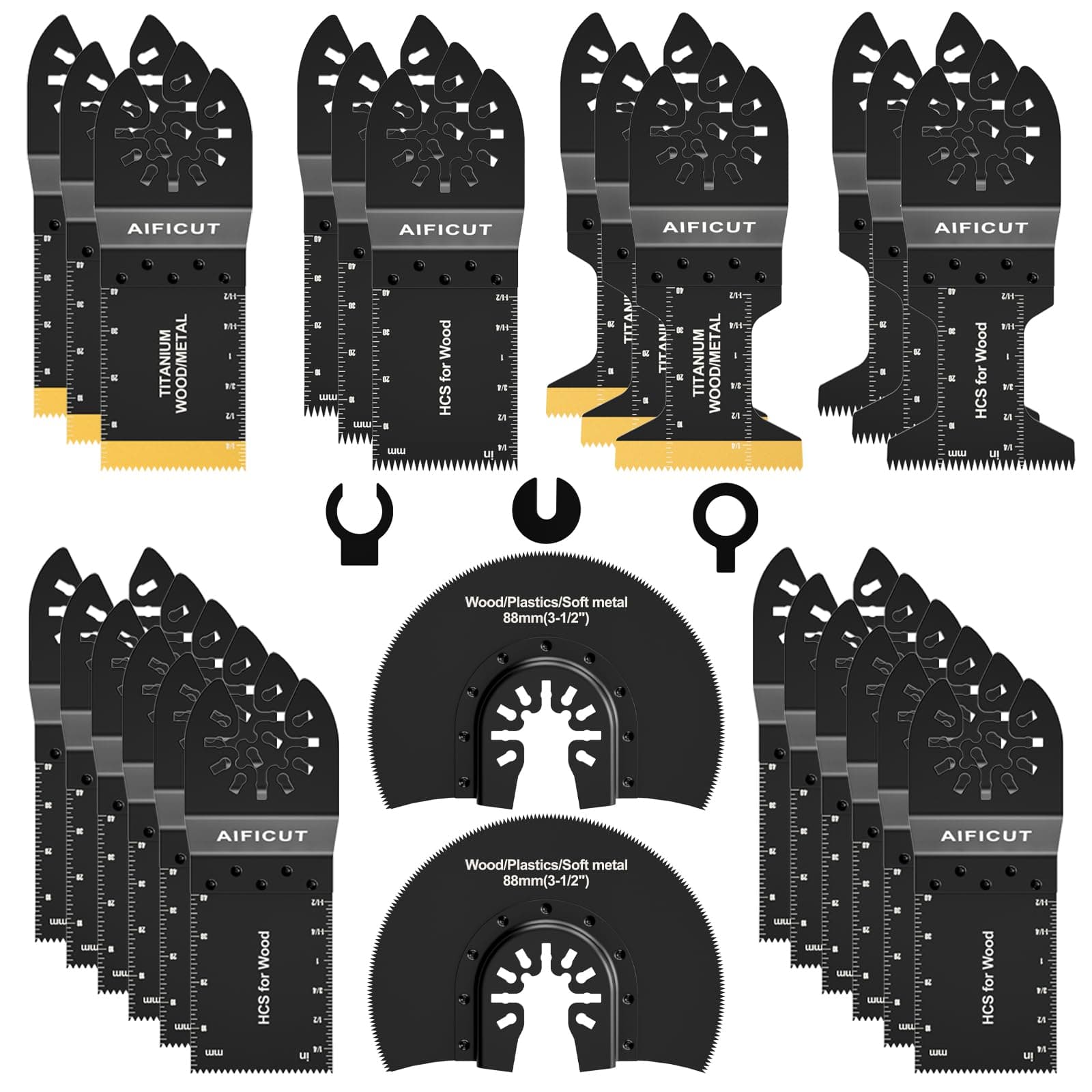 26pcs Oscillating Saw Blades Titanium Multitool Blades for Wood Plastics Metal oscillating Tool Blades Kits Fit Rockwell Ridgid Ryobi Milwaukee Chicago Craftsman Dewalt