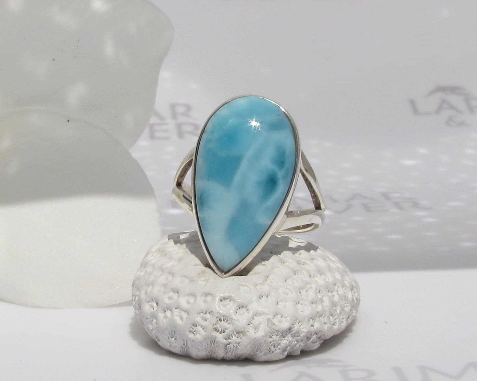 Teardrop Larimar ring size 7 1/2 by Larimarandsilver, pear shaped larimar stone ring, turquoise blue drop ring, genuine larimar – AZ421