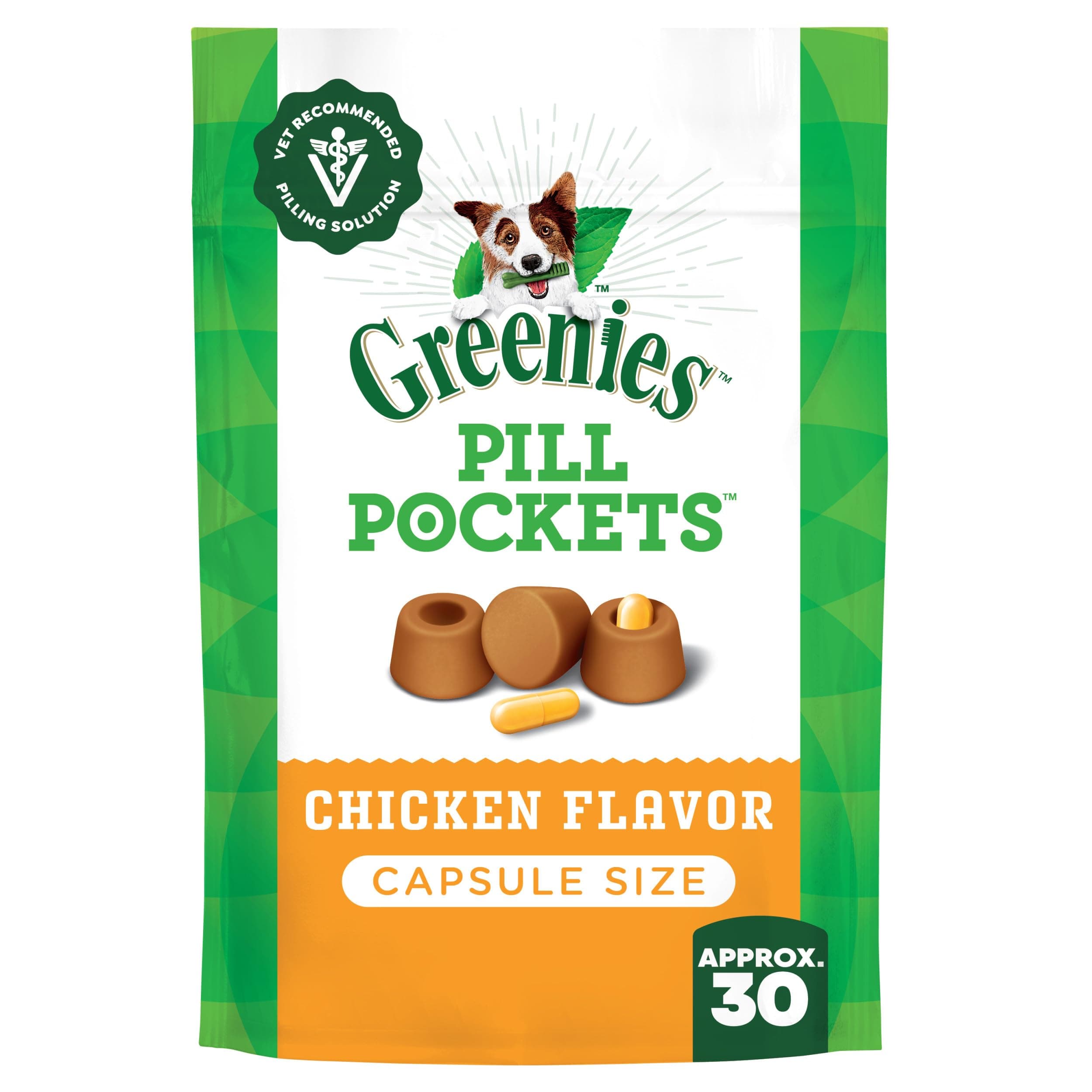 PILL POCKETS for Dogs Capsule Size Natural Soft Dog Treats, Chicken Flavor, 7.9 oz. Pack (30 Treats)