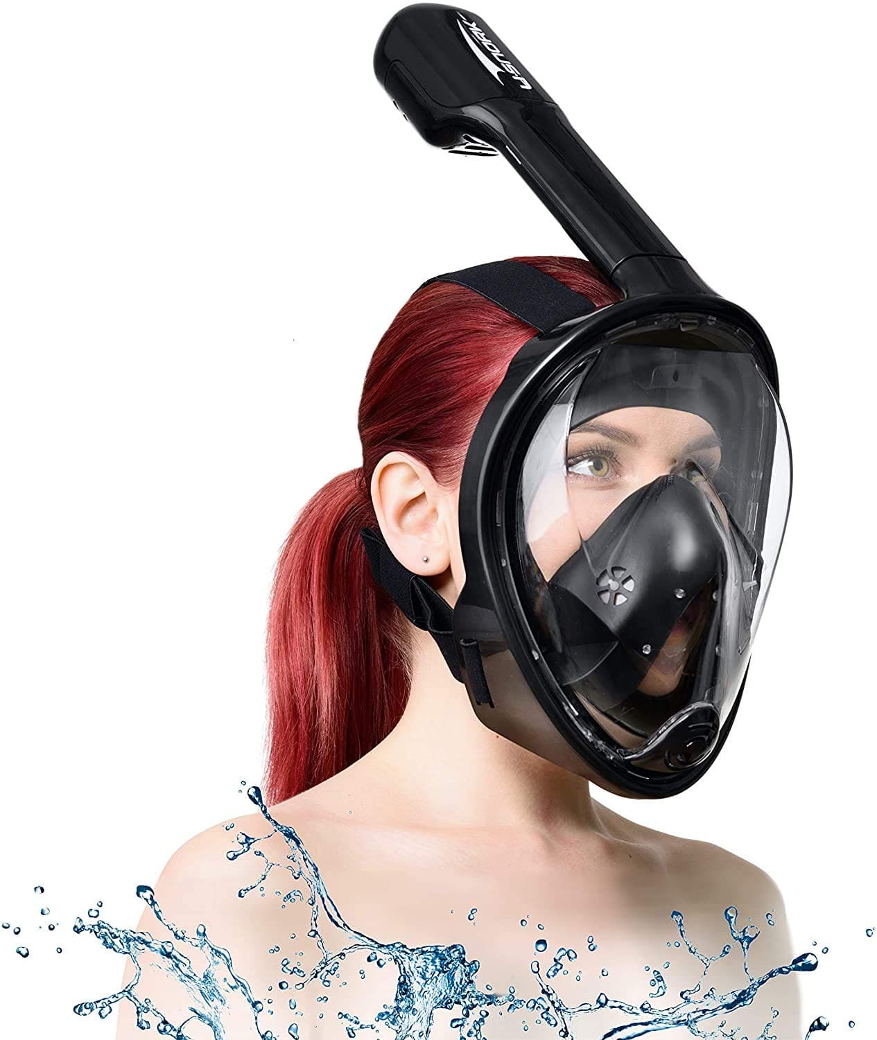 Usnork Full Face Snorkel Mask for Kids and Adults - Snorkel Set with 4 Bonus Items - Anti-Fog and Anti-Leak Easybreath Snorkeling Gear - Dive Scuba Mask with 180 Panoramic View (Carbon-Black, L/XL)