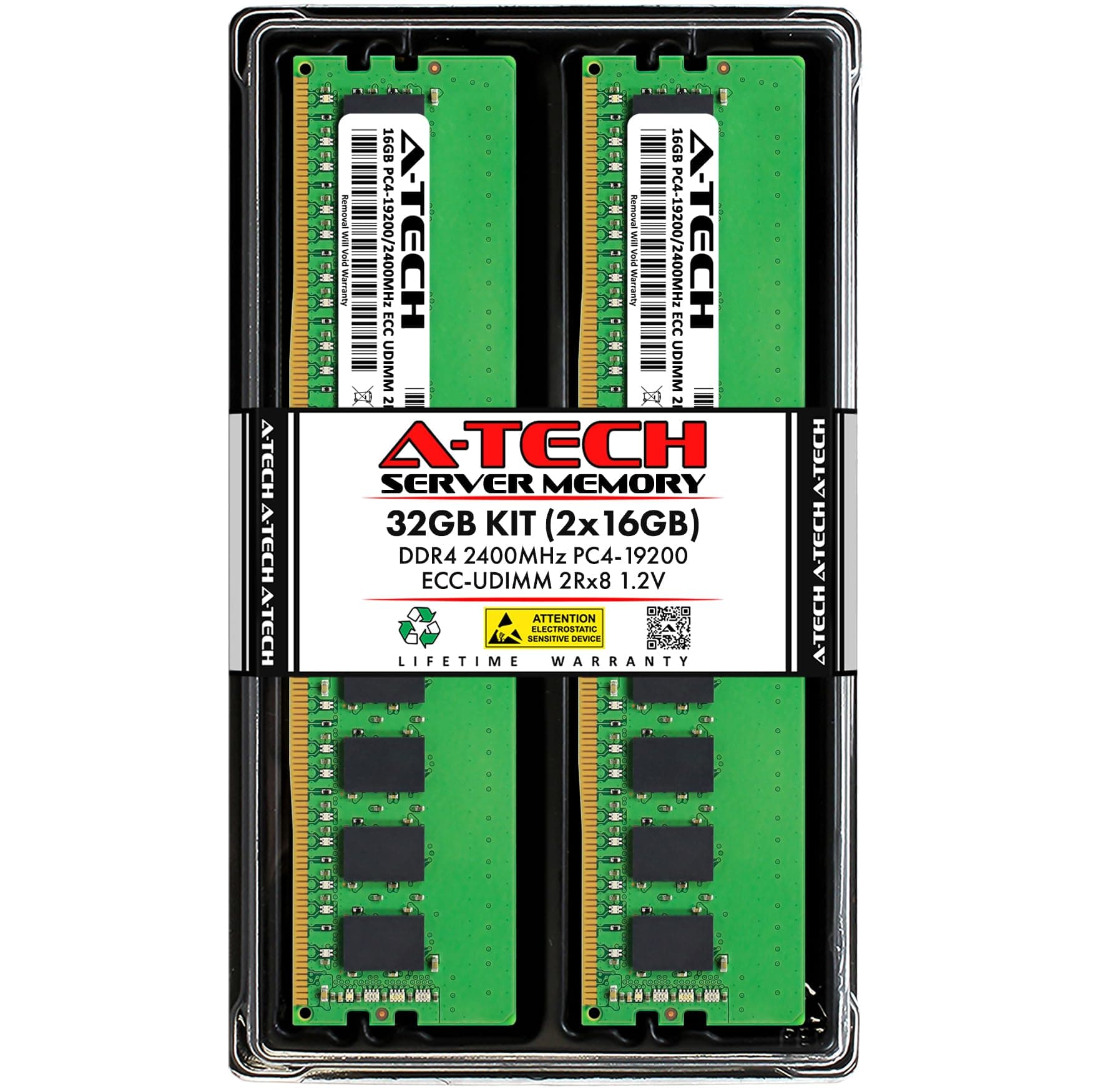 A-Tech Server 32GB Kit (2x16GB) DDR4 2400MHz PC4-19200 ECC UDIMM 2Rx8 Dual Rank 1.2V ECC Unbuffered DIMM 288-Pin Server & Workstation RAM Memory Upgrade Modules (A-Tech Enterprise Series)