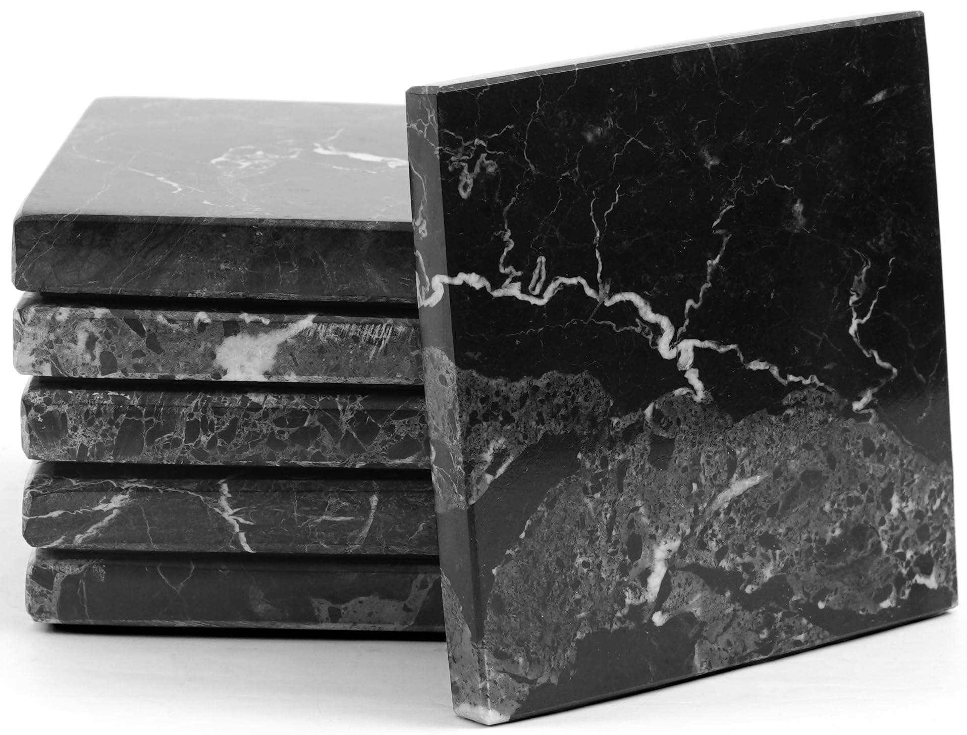 Radicaln Marble Coasters Square 3.5" Inches Black Handmade Coasters for Drinks, Marble Drink Coaster for Home Bar, Ideal Coaster Set of 6
