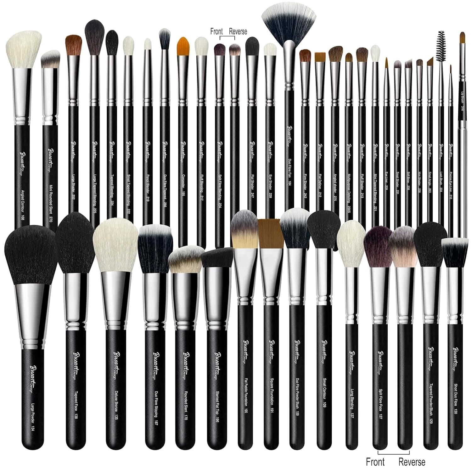 Makeup Artist MUST HAVES 42Pcs Makeup Brushes Set with Real Natural Goat Hair Horse Hair Professional labeled makeup brush set with Name numbered By BUEART DESIGN