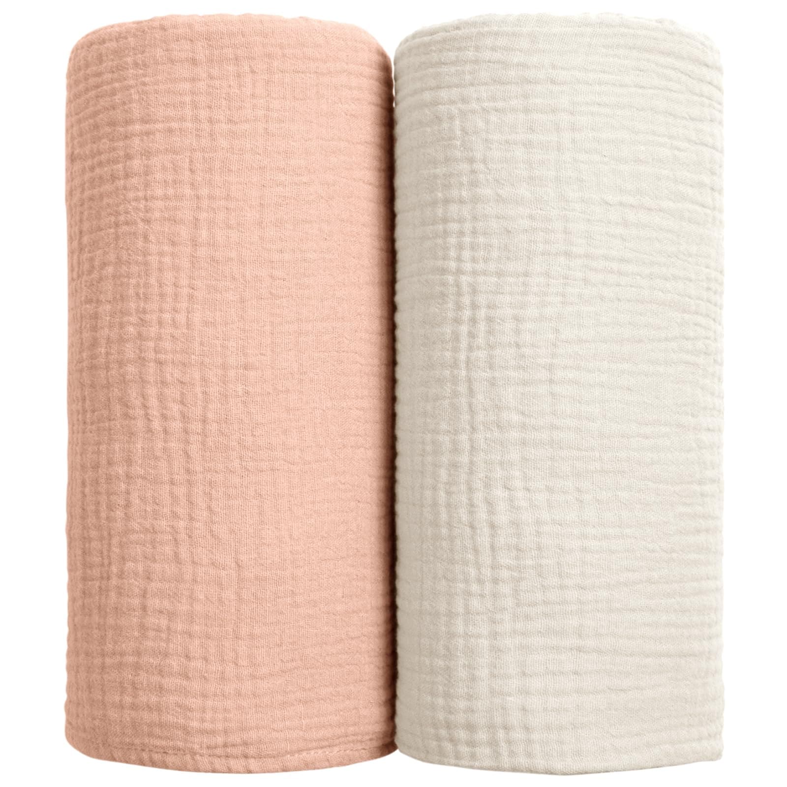 lulumoon Muslin Swaddle Blanket Baby - Cotton Swaddling Blanket Soft Baby Receiving Blanket Neutral 2Pack(Peach)