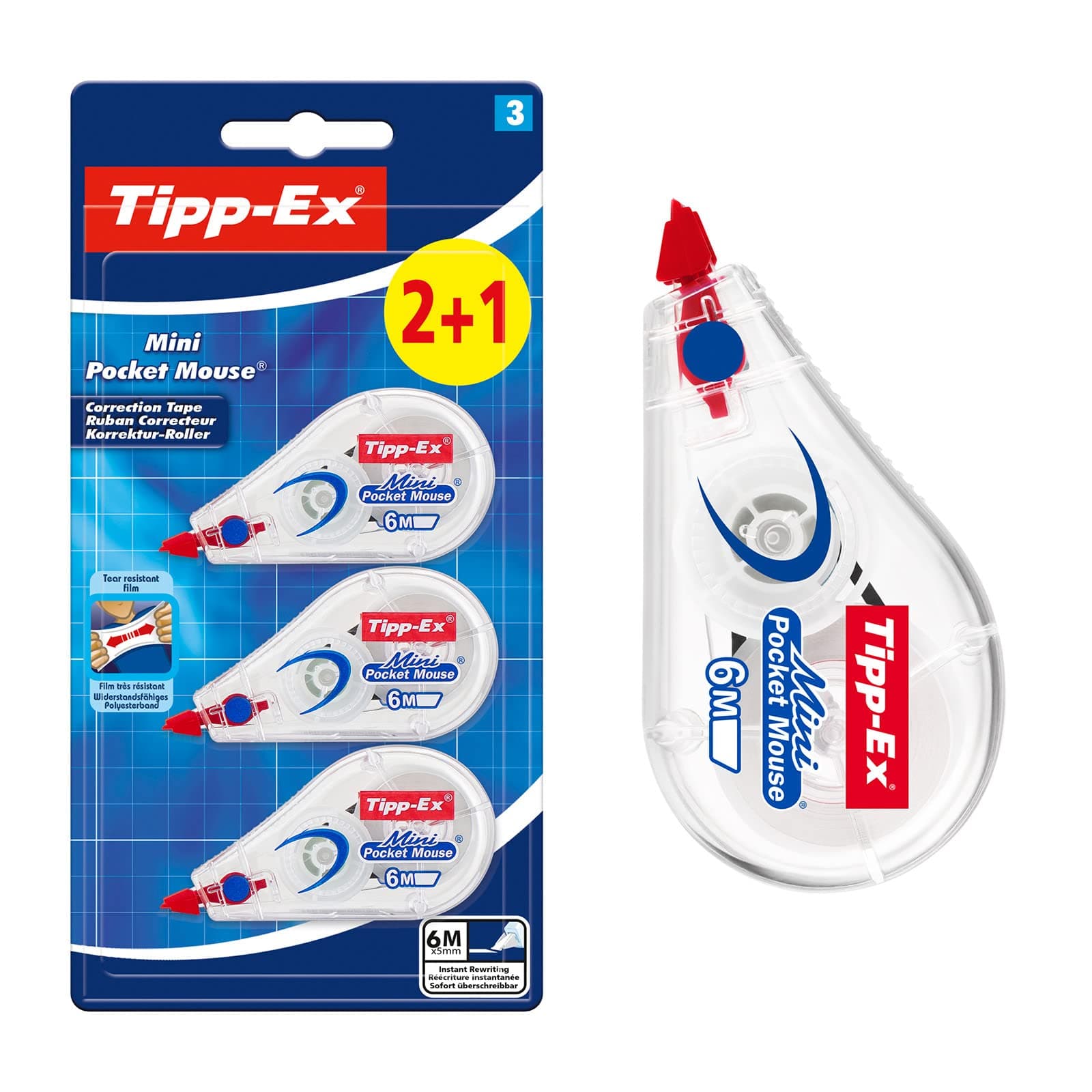 Tippex Mini Pocket Mouse Pack of 3 - White BIC Tipp Ex Tape Pen Eraser for Making Corrections