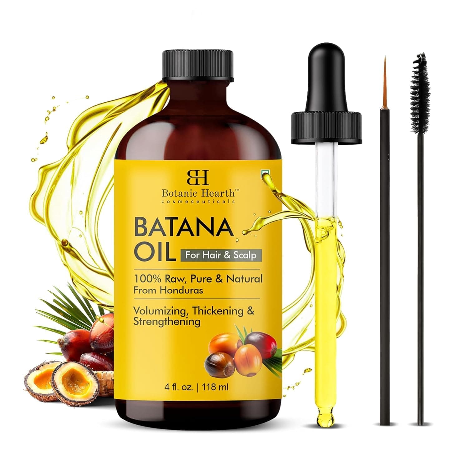 Botanic Hearth Batana Oil for Hair Growth Dr Sebi, 100% Raw Pure from Honduras, For Hair's Growth, Scalp Treatment Promotes Thickness, Strengthening, All Hair Types - 4 oz