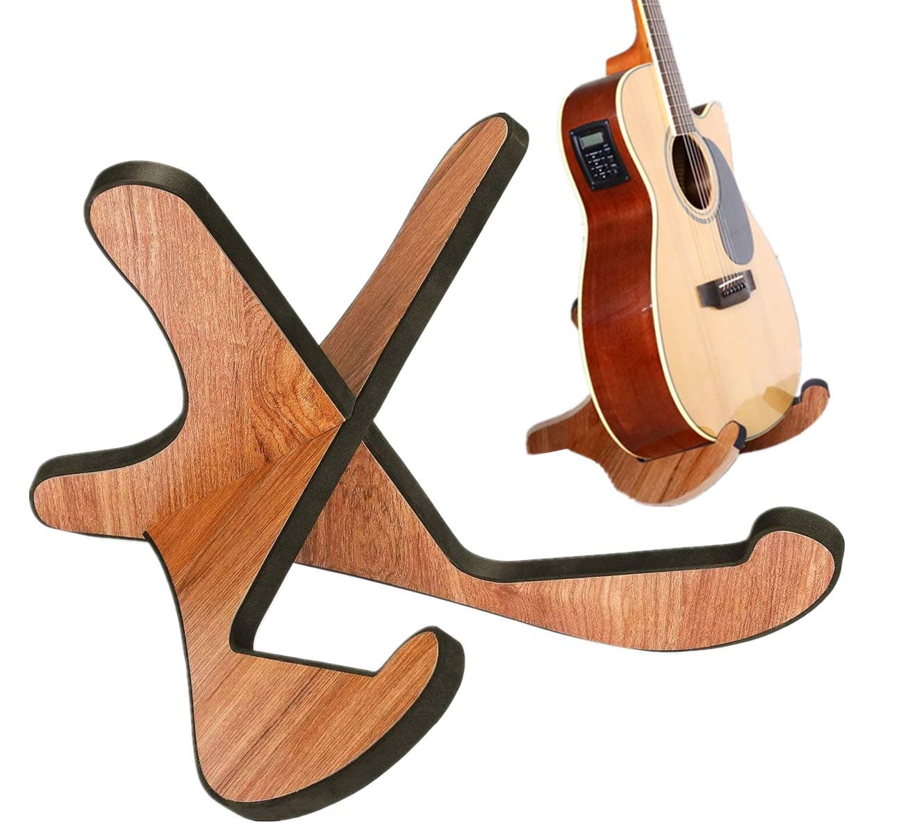 Guitar Stand Wood Thickened Universal, Wooden X-Frame Sturdy Instrument Stand with Soft Leather Edges for Acoustic Classical Bass Guitars