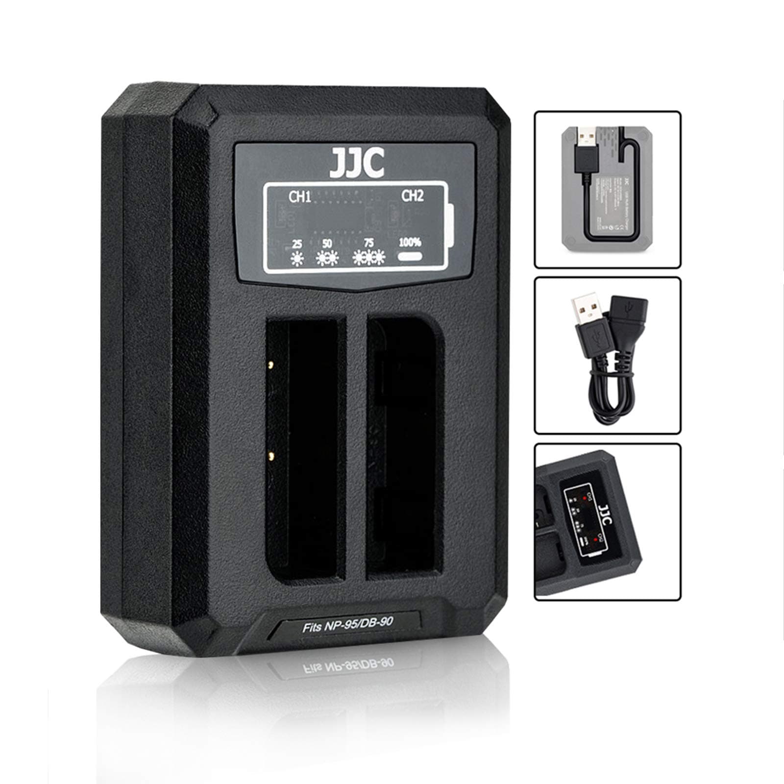 NP-95 Dual USB Battery Charger Adapter for Fujifilm FinePix X100T, X100S, X100, X30, X-S1 Chargers for Fuji NP-95 Ricoh DB-90 Digital Camera