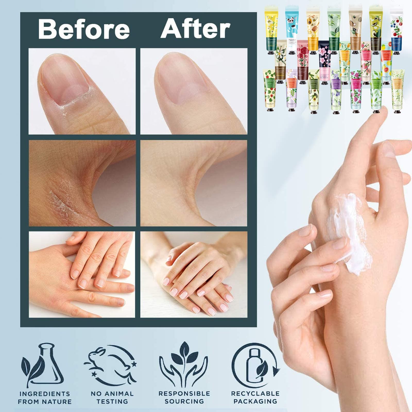 SmoBea Plant Fragrance Hand Cream, 20 x 30ml Mini Hand Cream Gift Set, Daily Moisturising Hand Cream Working Hands, Deeply Hydrating & Nourishing Non-Greasy Natural Aloe And Vitamin E