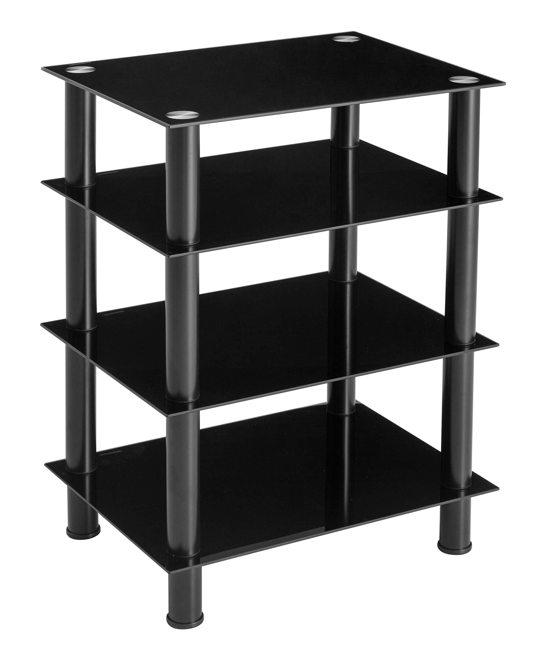 Ttap HiFi Rack AV Shelf 4-Tiers Glass TV Stand with Tempered Glass Media Storage Shelves Black