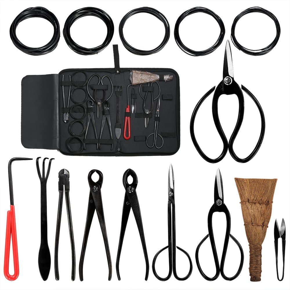 Audeuk Bonsai Tool Kit 10PCS Set Carbon Steel Shear Cutter Scissor Wire Plant Gardening Nylon Case