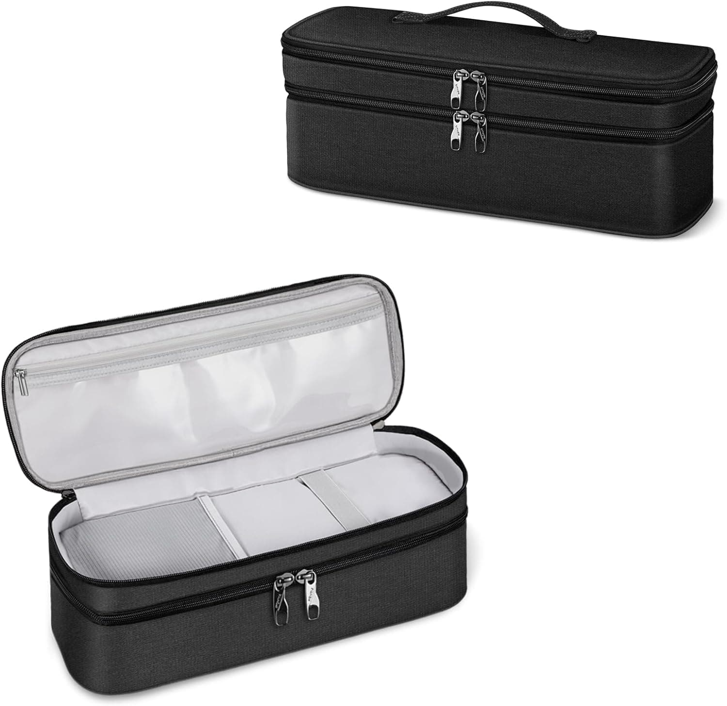 Double-Layer Travel Carrying Case for Revlon One-Step Hair Dryer/Volumizer/Styler, Water Resistant Storage Organizer Bag Compatible with Shark FlexStyle Attachment (Bag Only) (Black)