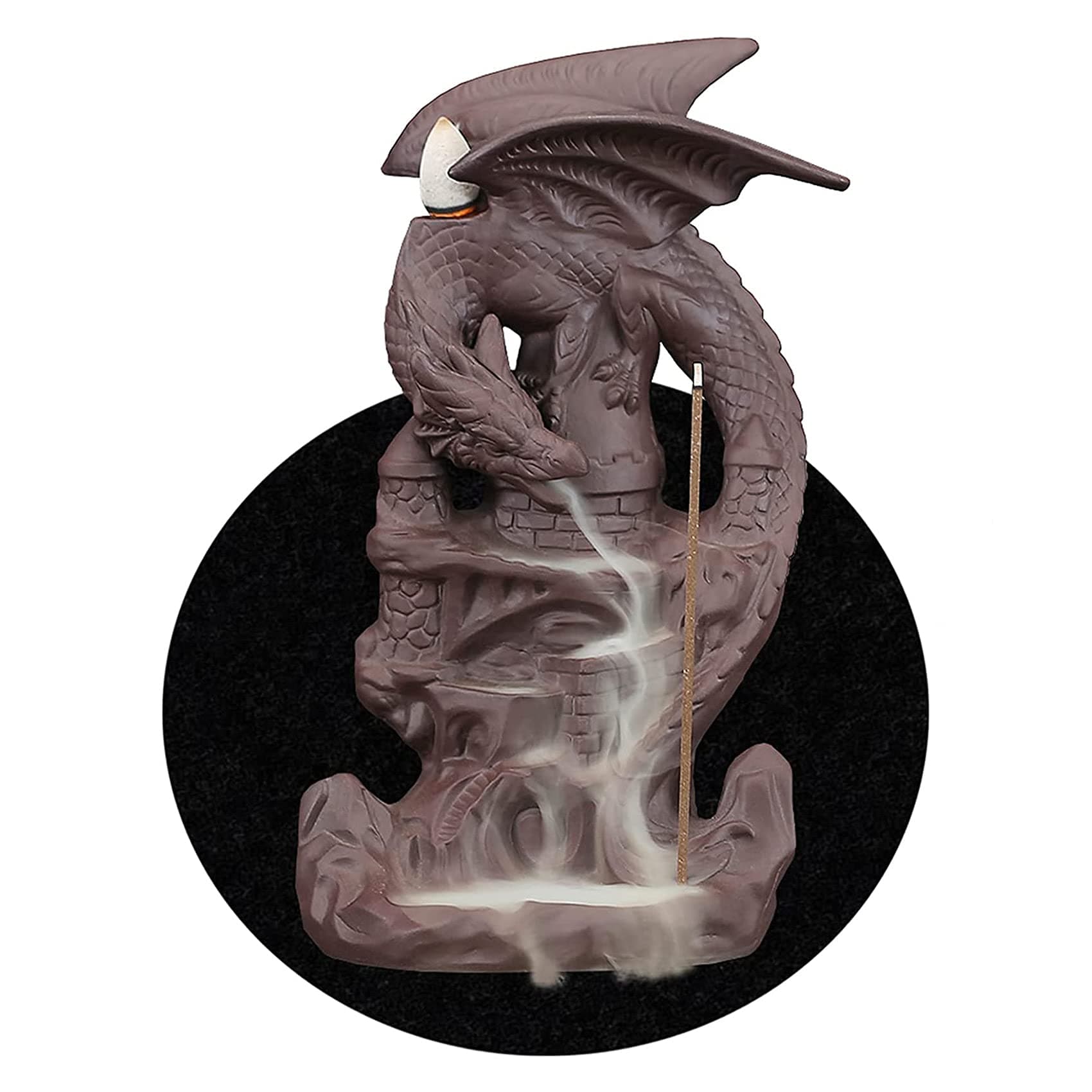 Dragon Backflow Incense Burner Handmade Ceramics Ornamen Statue Fountain Home Decor Waterfall Incense Holder, with 10 Backflow Incense Cones and 1Mat