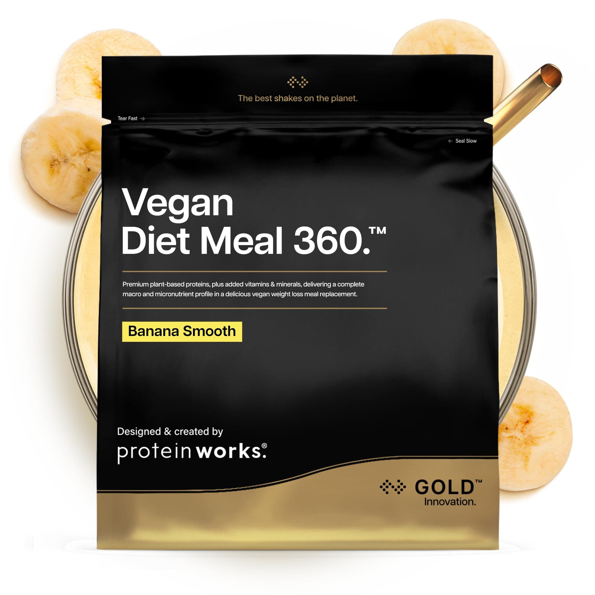 Protein Works | Vegan Diet Meal 360 - GOLD Innovation, Vegan Protein, Diet Meal Replacement Shake, Supports Healthy Weight Loss, Low Sugar, High Fibre, Banana Smooth, 28 Meals, 2kg