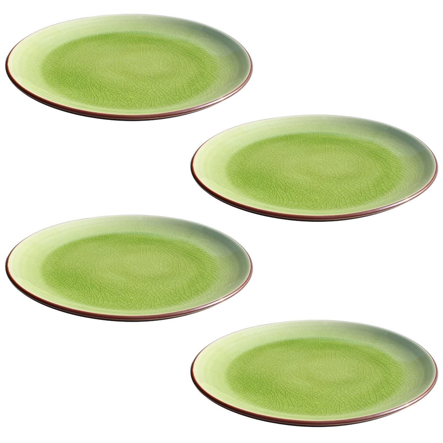 Stoneware Thick Lime Green Crackle 10-Inch Dinner Plates/Serving Plates, Set of 4
