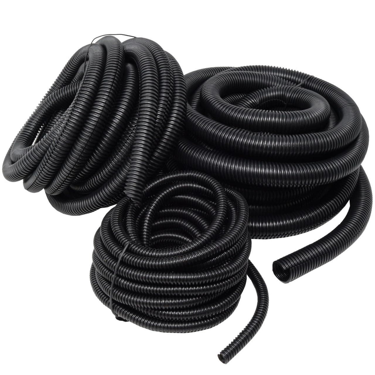 BEST CONNECTIONS Assorted Split Wire Loom - Flex-Guard Convoluted Tubing (1/4", 1/2", 3/4" X 20 ft) - Protective Split Cable Sleeves/Conduit - Black