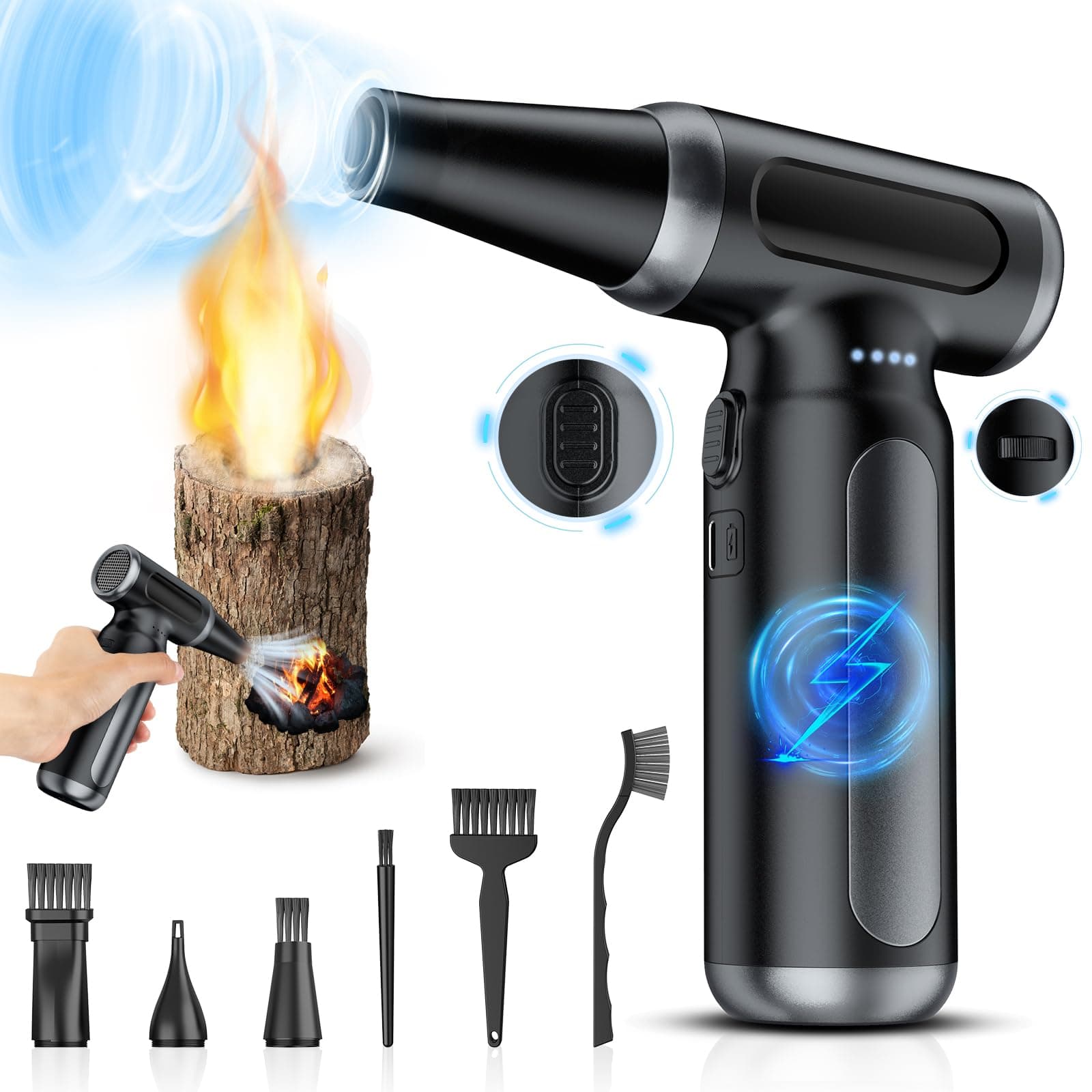 - Electric Compressed Air Duster - 33,0000 RPM Rechargeable Cordless Turbo Blower, Portable Air Blower Gun for Cars, PC, Keyboard, Home & Outdoor Dust Cleaning (Replaces Compressed Air Cans)