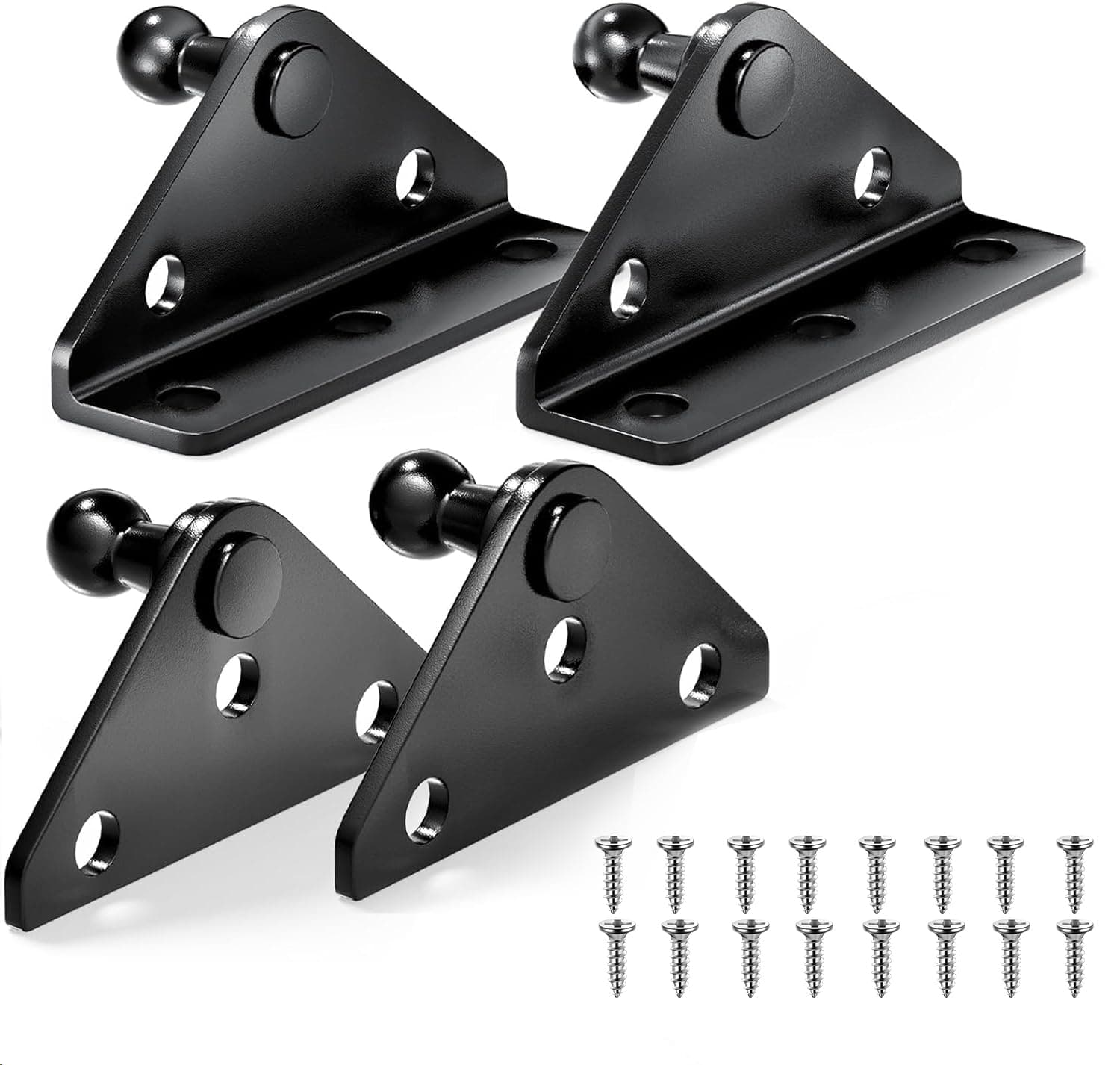 Gas Strut Mounting Brackets, 10mm Ball Stud Mounting Bracket for Lift Support Strut with 2pcs L-Type, 2pcs Flat-Type and 16pcs Screws (Only Fits 10mm Ball Head), Black