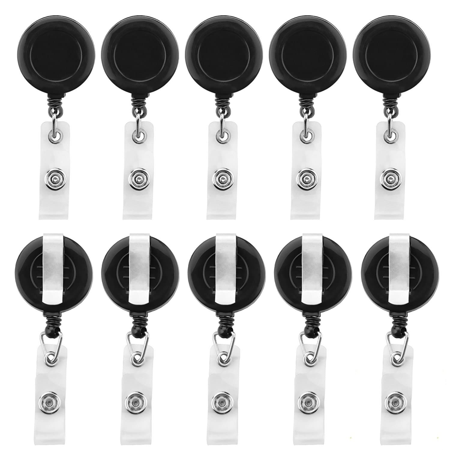 Retractable Badge Holder in Black by Ashford Hill, ID Security Card Clip On Holders (Pack of 10)