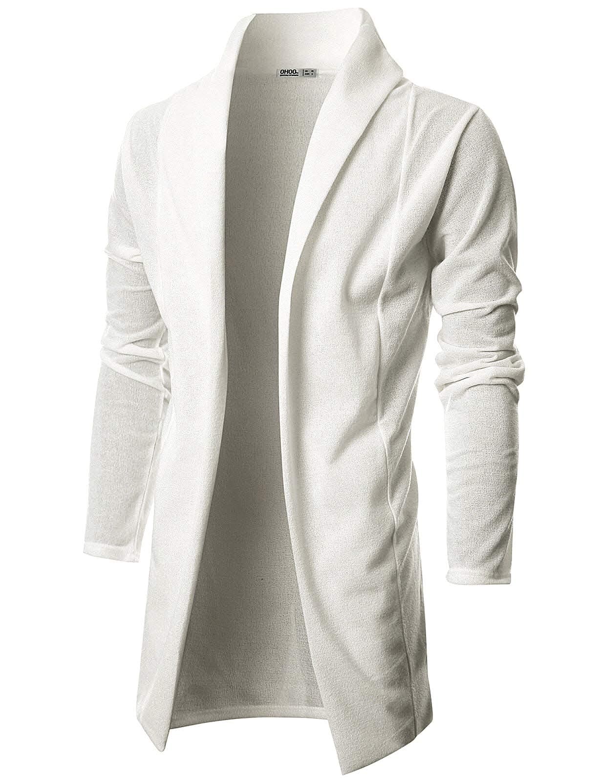 Ohoo Mens Long Sleeve Draped Lightweight Open Front Shawl Collar Longline Cardigan