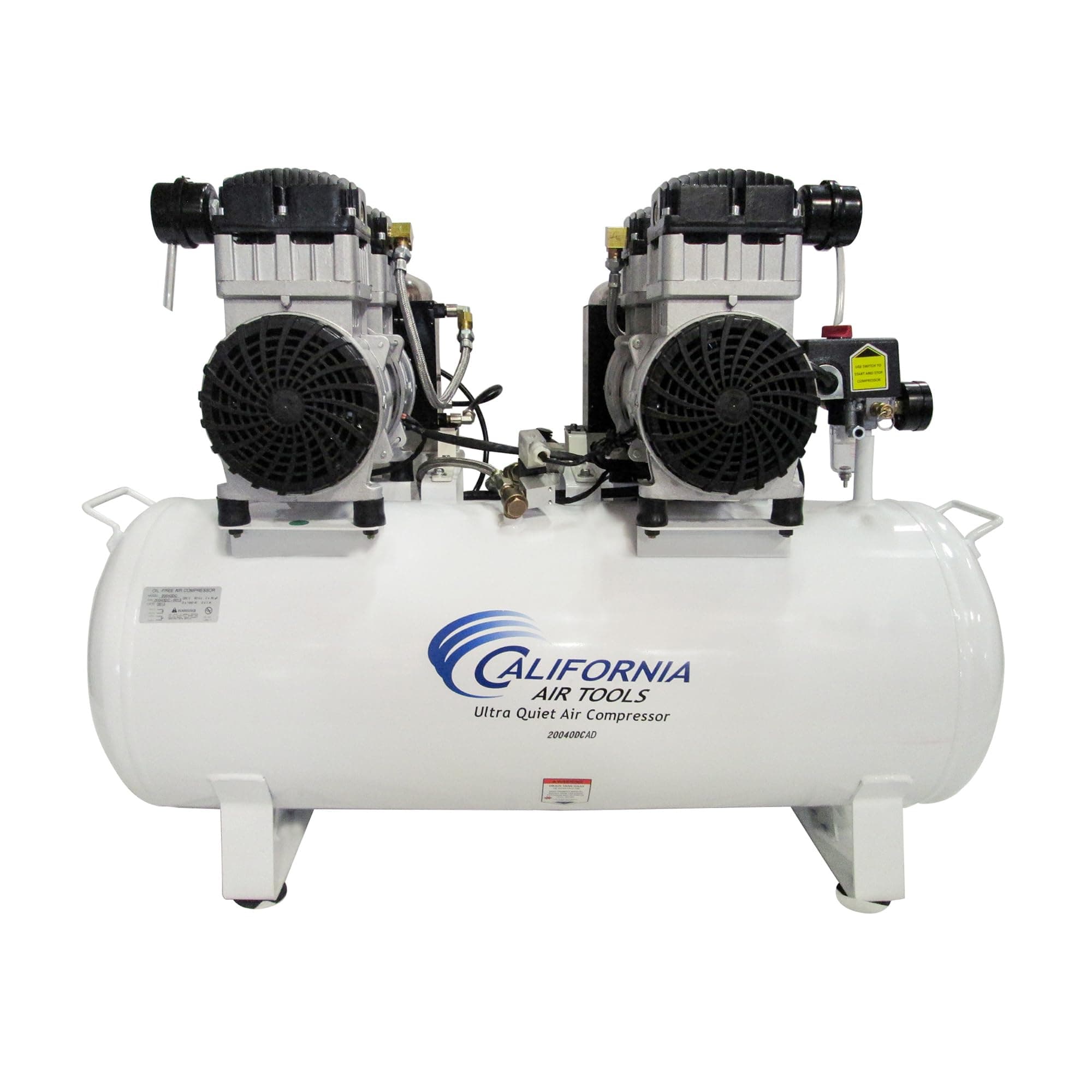 20040DCAD Powerful 4.0 HP Ultra Quiet and Oil-Free Air Compressor, 20 Gallon Tank, 75 dB Noise Level, White, 220v 60hz, with 80% Air Drying System and Automatic Drain Valve
