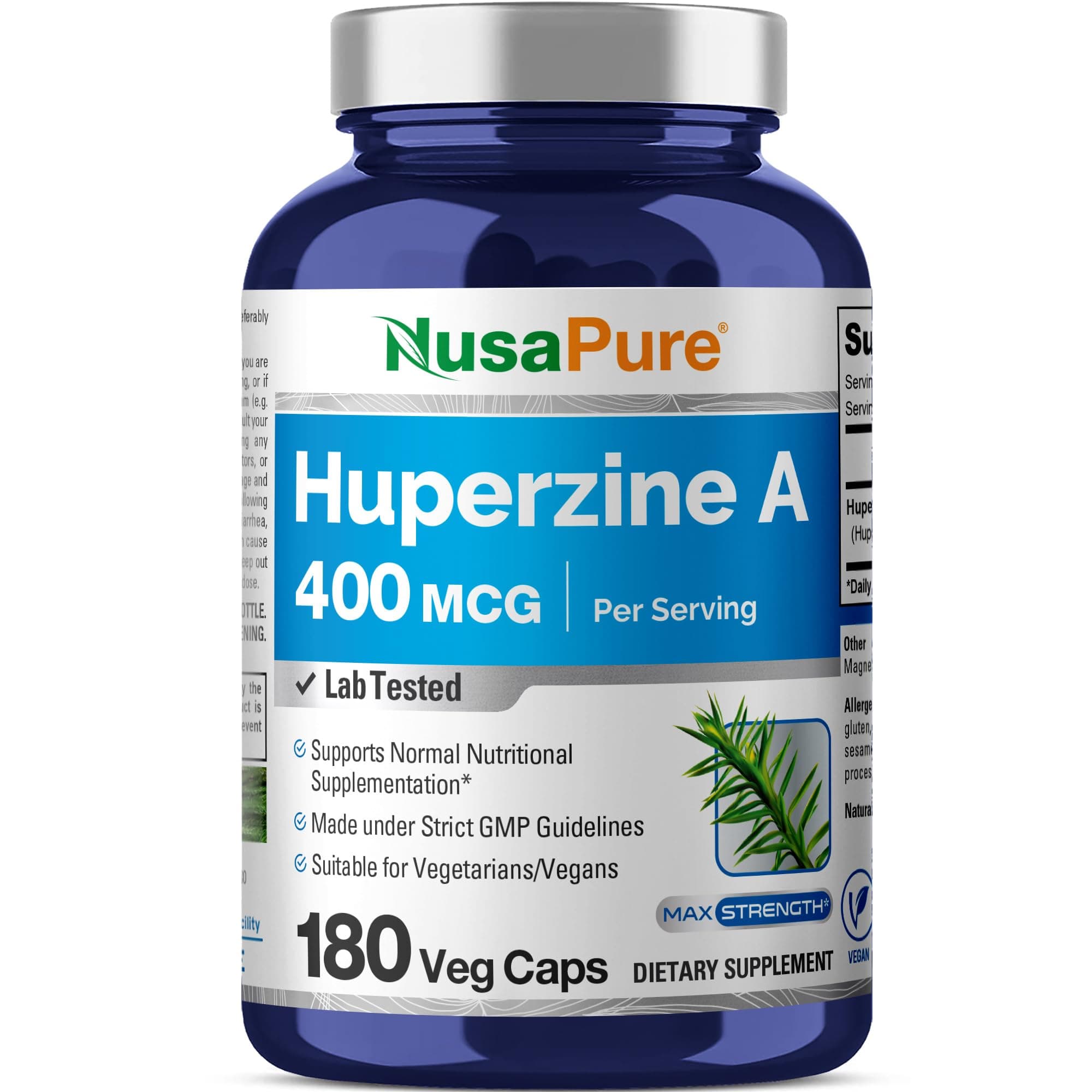 Huperzine A 400mcg 180 Veggie Capsules (Vegetarian, Non-GMO, Vegan)
