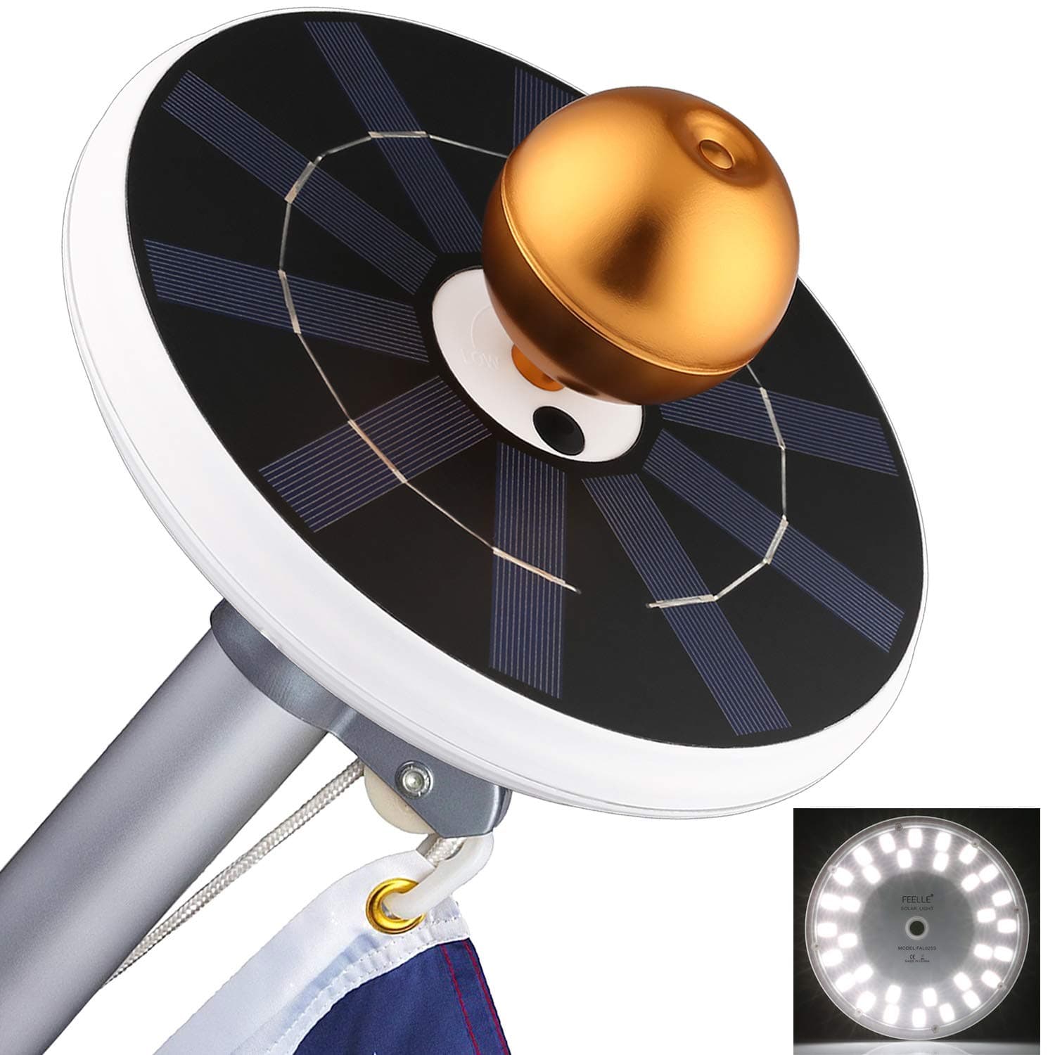 FEELLE Solar Flag Pole Lights 32 LED Solar Powered Flagpole Lighting Night Light Kit for 15 to 25 Ft Top (Built-in Li-ion Battery)