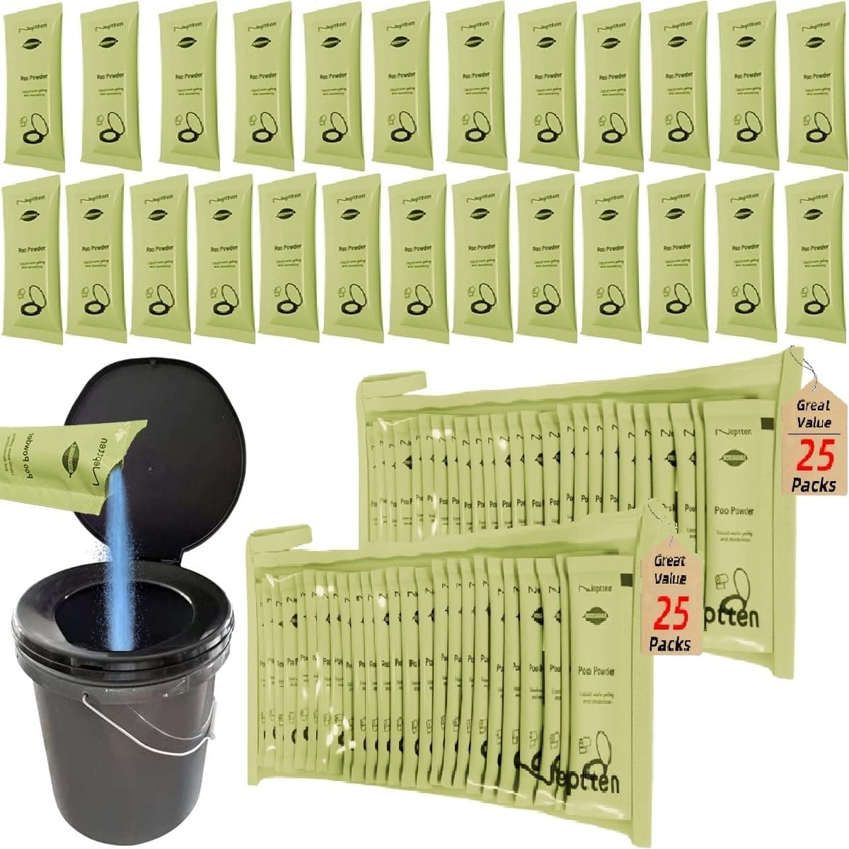 Portable Toilet Powder. Outdoor Toilet. Neutralize Odor/Fast-Acting Gel. Safe & Easy to use. Emergency Toilet Chemicals. Porta Potty Chemicals Degradable. Go with Porta Potty for Camping (2 Pack)