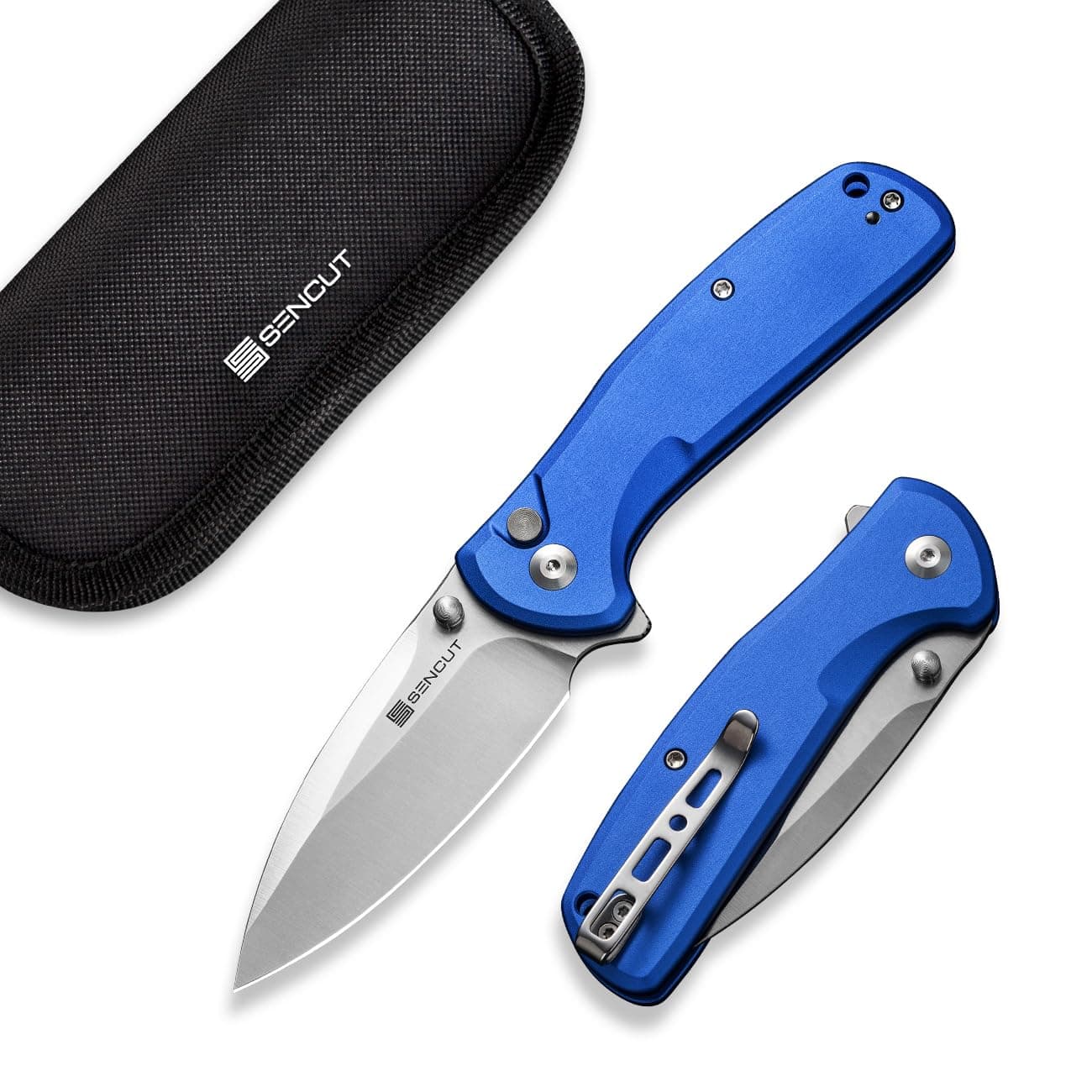 SENCUT ArcBlast Button Lock Knife for EDC, Folding Pocket knife with Aircraft-grade Aluminum Handle and 2.98" 9Cr18MoV Blade, Outdoor Gift for Men and Women S22043B-3 (Blue)