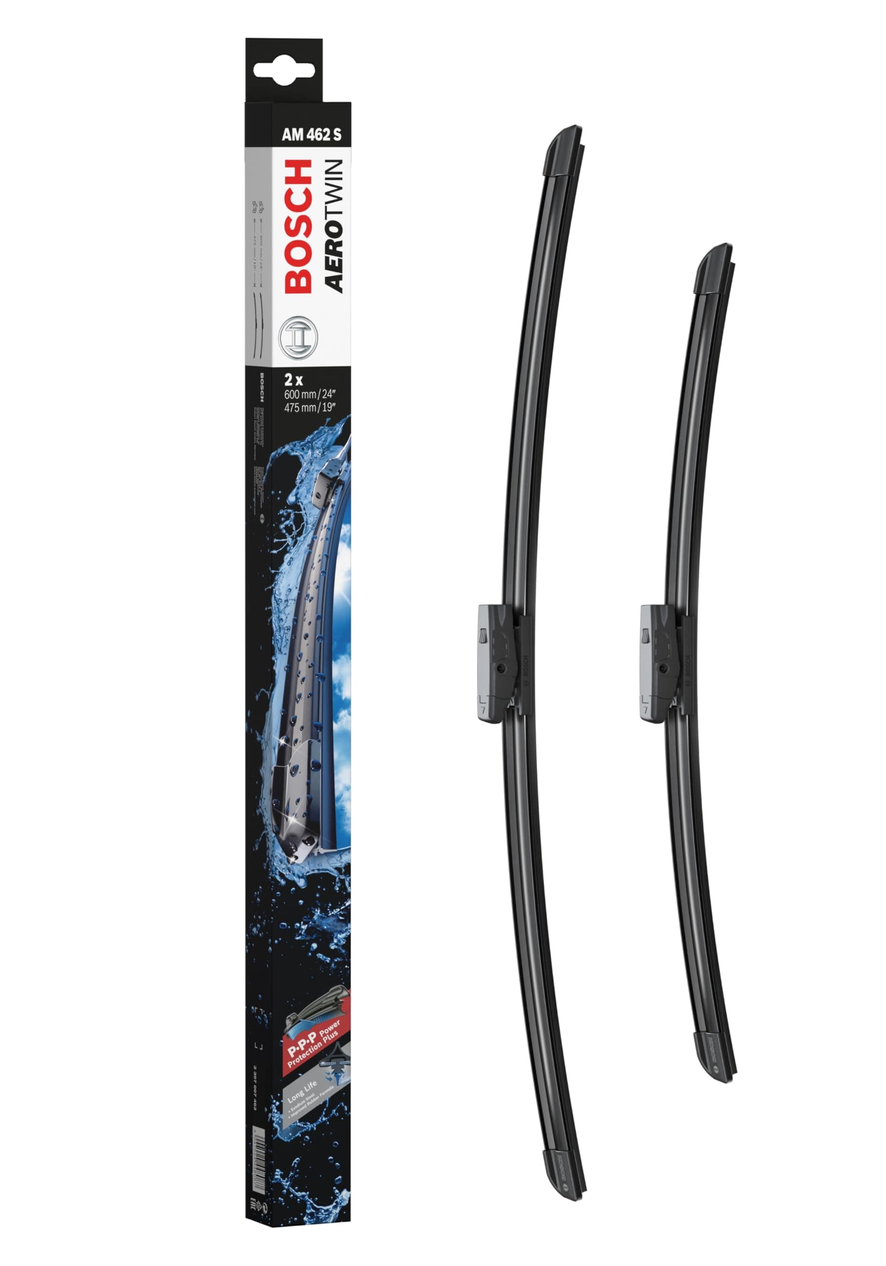 Bosch Wiper Blade Aerotwin AM462S, Length: 600mm/475mm – Set of Front Wiper Blades - Only for Left-Hand Drive (EU)