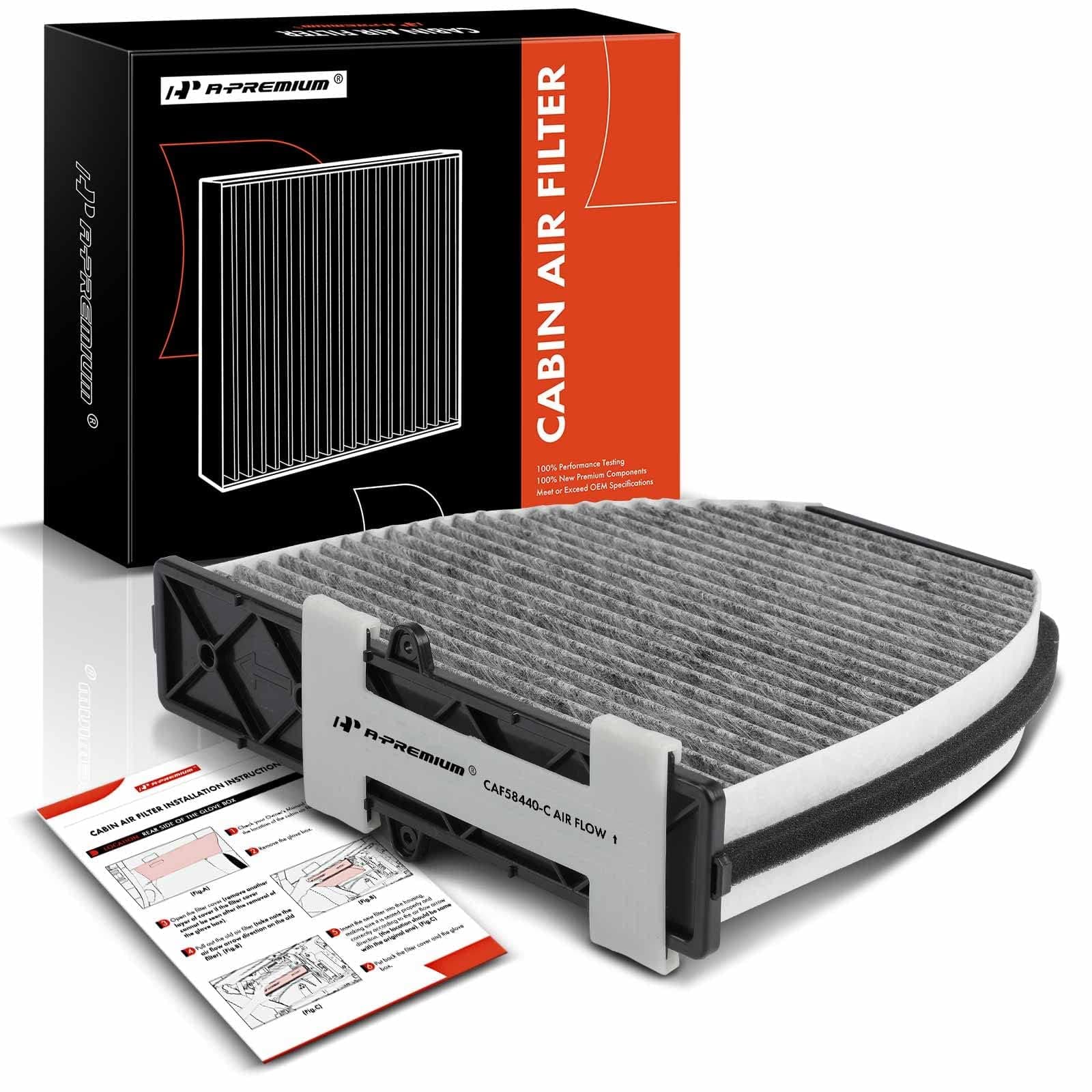 A-Premium Cabin Air Filter w/Activated Carbon - Compatible with Mercedes-Benz Models - C200, C250, C300, CLS350, CLS400, CLS550, E200, E250, E300, E400, E550, GLK250, GLK350, SL450, SL500, AMG GT