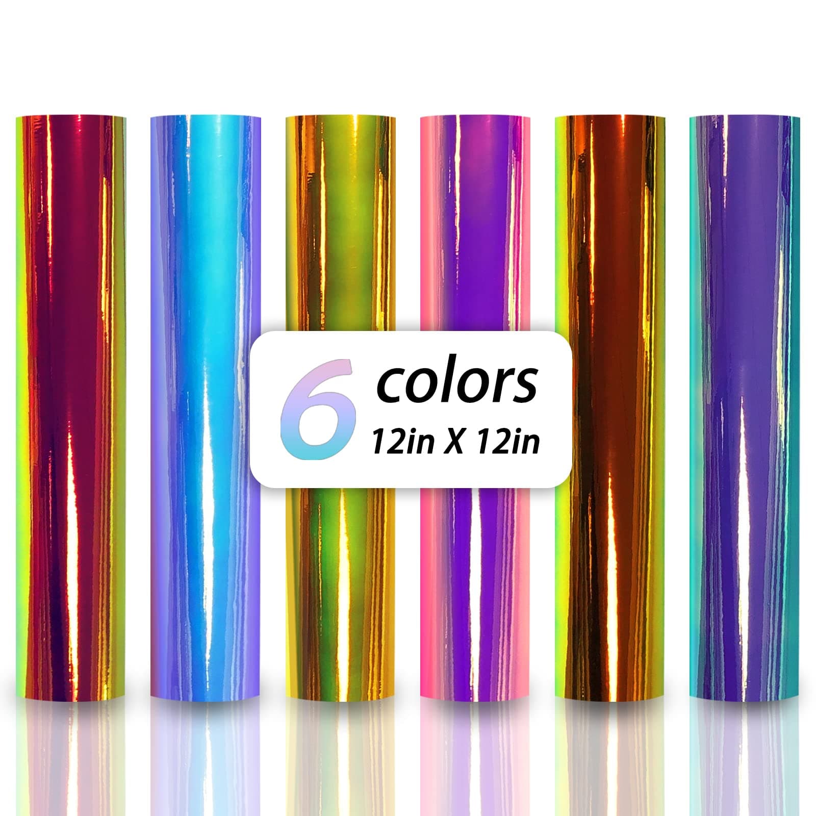 hadio 6Pcs Holographic Vinyl with 6 Colors, 12" x 12" Rainbow Effect Holographic Permanent Vinyl for All Cutting Machines, Permanent Vinyl Sheets for DIY/Craft Creation/School Handcraft/Christmas