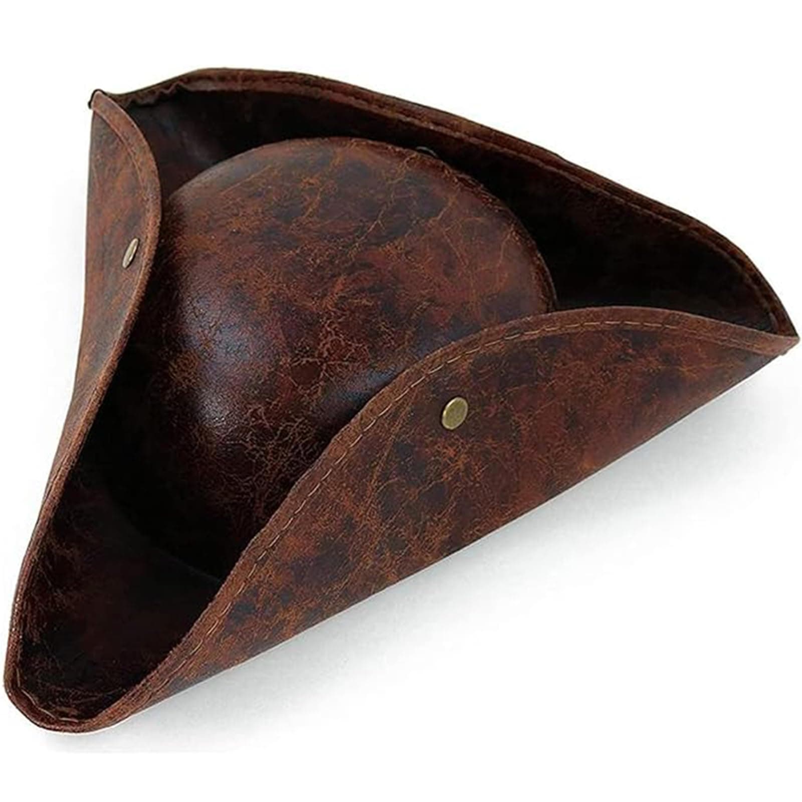 Halloween Pirate Hat for Women Men Brown Distressed Leather Colonial Style Tricorn Adult Novelty Hat Party Headwear Pirate Cap Fancy Dress Medieval Costume Cap Accessory for Festival Theme Cosplay