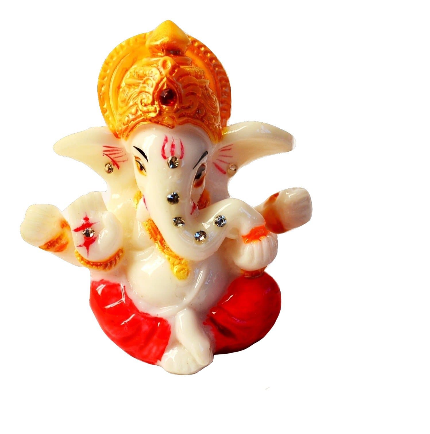 2.5" Mini Lord Ganesh / Ganpati Poly Marble Idol. Hindu God of Success (Red). Small Ganesha Statue