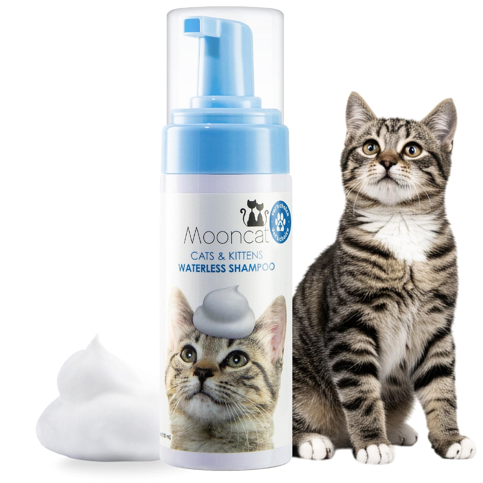 Waterless Cat Shampoo, 100% Licking Safe & Vet Approved No Rinse Dry Bath Foam - Gentle Deodorizer for Short Haired Cats, Seniors & Kittens - Soothes Sensitive Skin, Reduces Dander & Odor