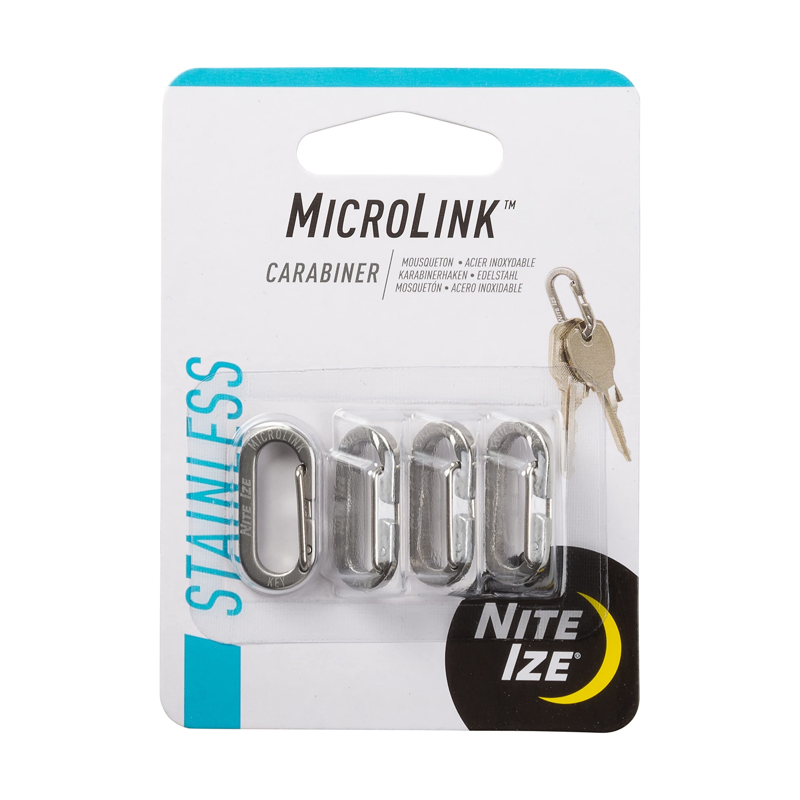 MicroLink Carabiner, Stainless Steel Mini Key Rings for Keys Fobs MultiTools and More, 4 Pack
