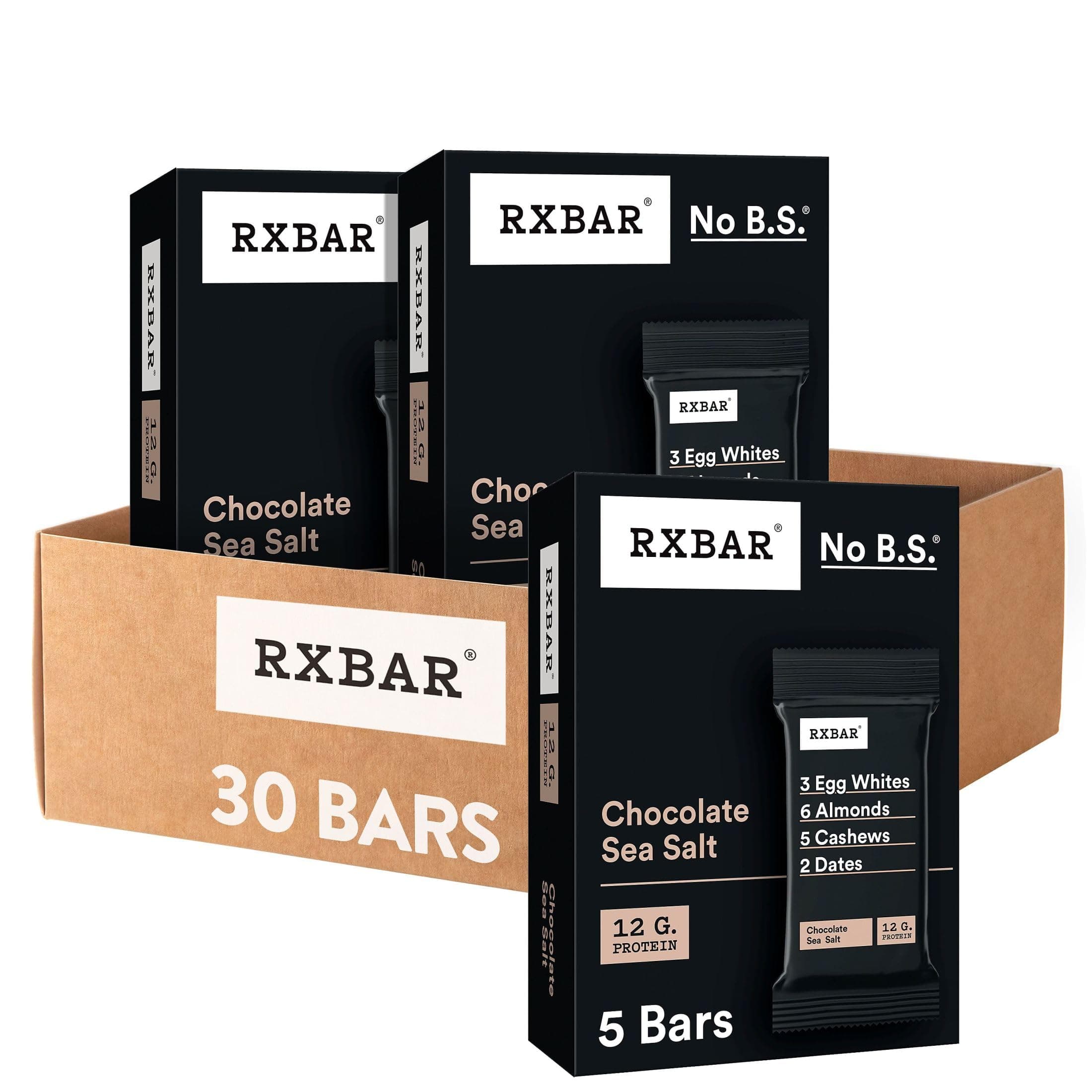 Protein Bars, 12g Protein, Gluten Free Snacks, Chocolate Sea Salt (6 Boxes, 30 Bars)