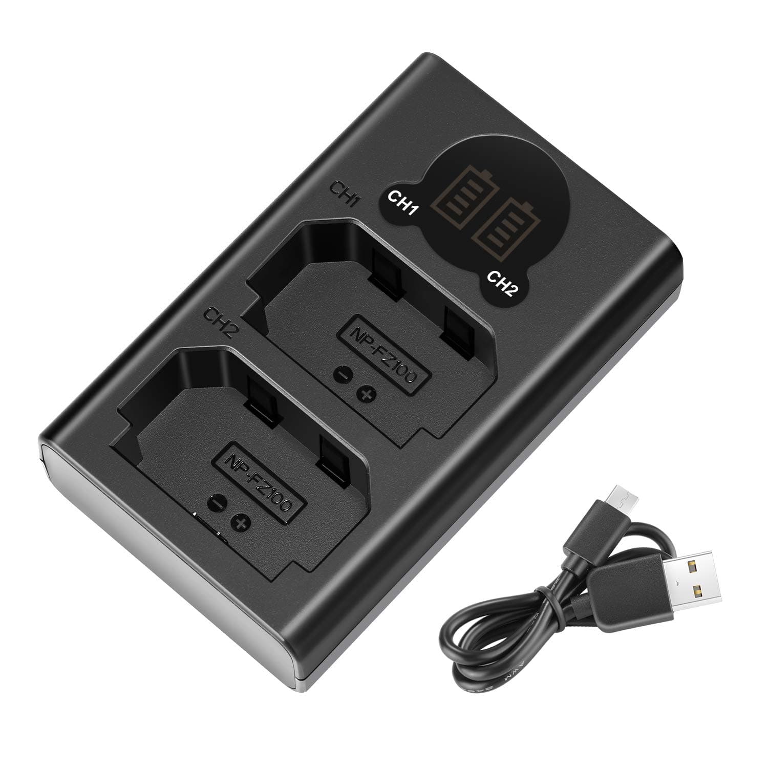 Dual USB Charger for Sony NP-FZ100 Battery, Compatible with Sony ZV-E1, FX3, FX30, A1, A9 II, A7R V, A7S III, A7 IV, A6600, A7C Cameras, Designed with LCD Display, Versatile Charging Options