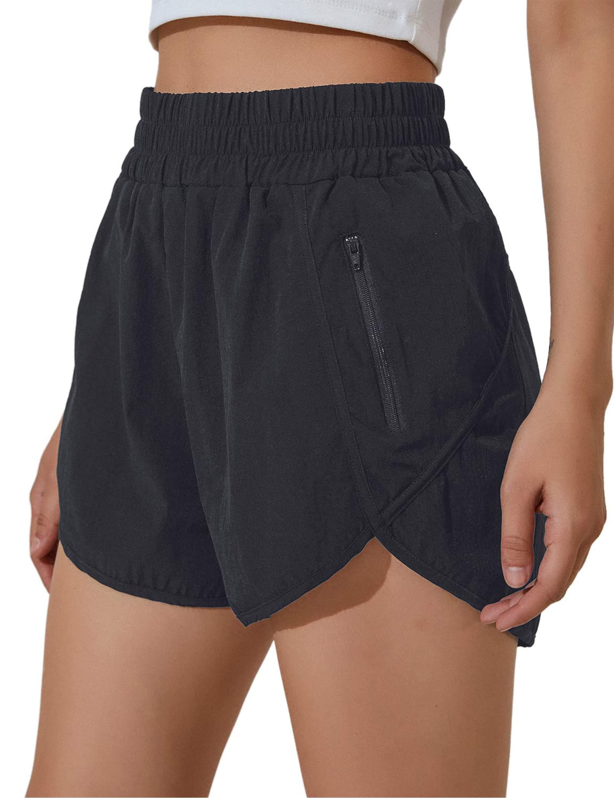 Women's Running Shorts Elastic High Waisted with Pockets, 2.5" Sporty Workout Quick Dry Athletic Shorts