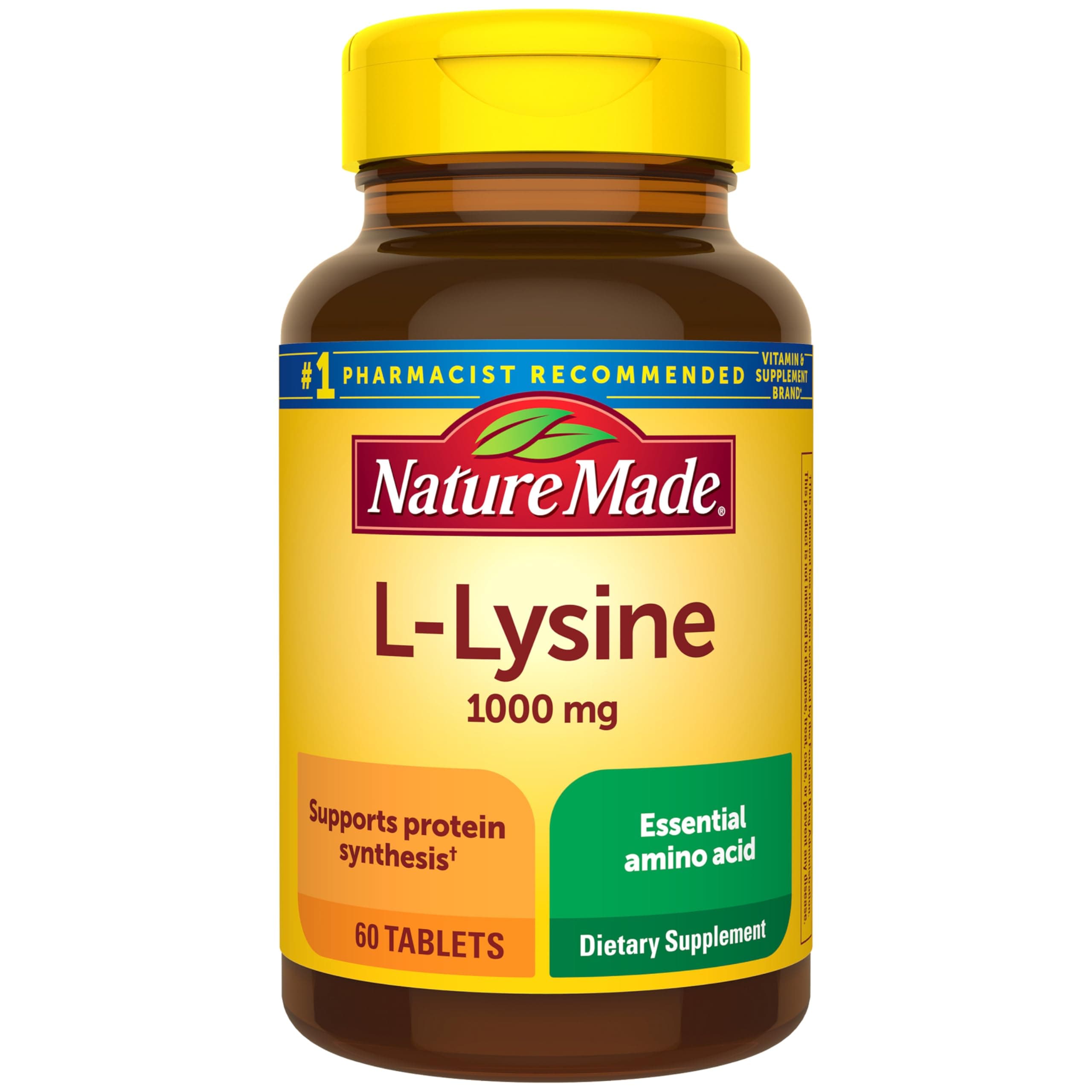 Nature Made Extra Strength L-Lysine 1000 mg Amino Acid, 60 Tablets (Packaging May Vary)